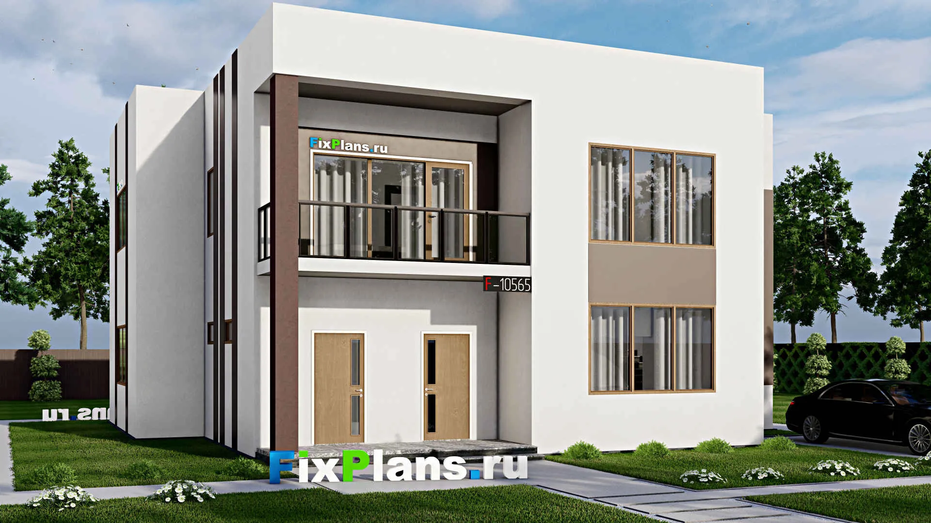 F-10565 - Проект двухэтажного дома 14 на 15, площадью 250 м² с балконом и 5 спальнями