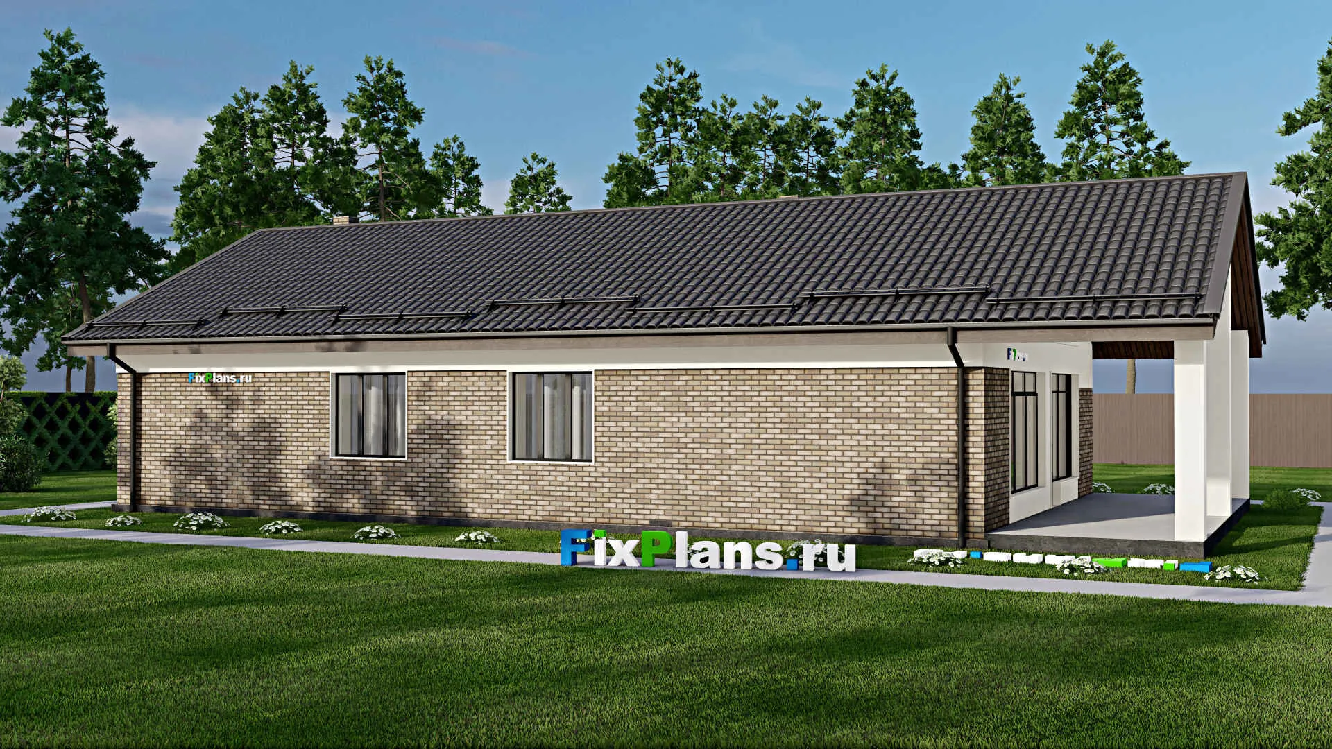 F-4841 - Проект одноэтажного дома 11 на 18, площадью 180 м² с террасой и 3 спальнями