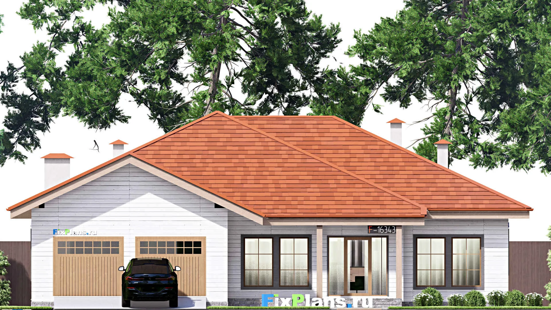 F-16343 - Проект одноэтажного дома 17 на 17, площадью 210 м² с 3 спальнями