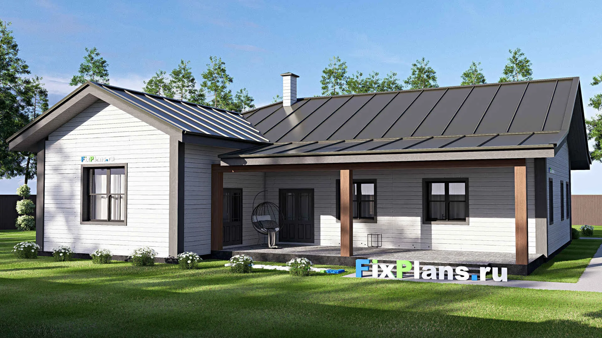 F-20303 - Проект одноэтажного дома 19 на 20, площадью 260 м² с террасой и 2 спальнями