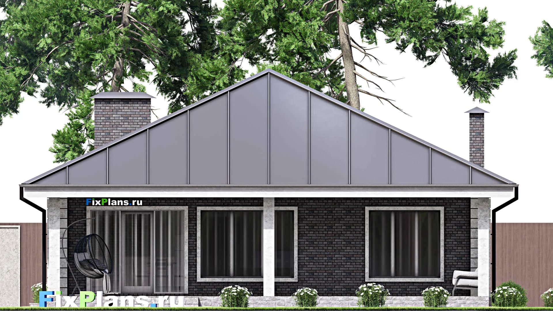 F-14705 - Проект одноэтажного дома 12 на 17, площадью 170 м² с террасой и 3 спальнями