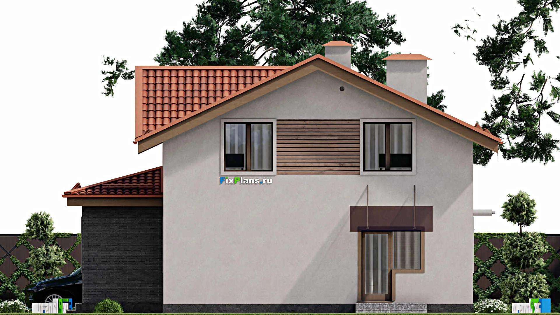 F-8954 - Проект дома с мансардой 12 на 19, площадью 250 м² с гаражом на 2 машины и 5 спальнями