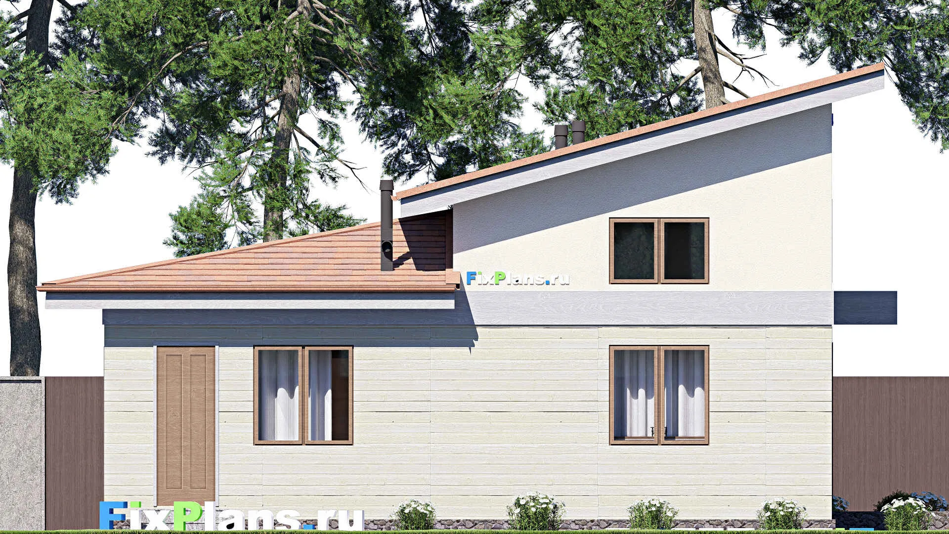 F-20312 - Проект одноэтажного дома 12 на 15, площадью 90 м² с террасой и 1 спальнями