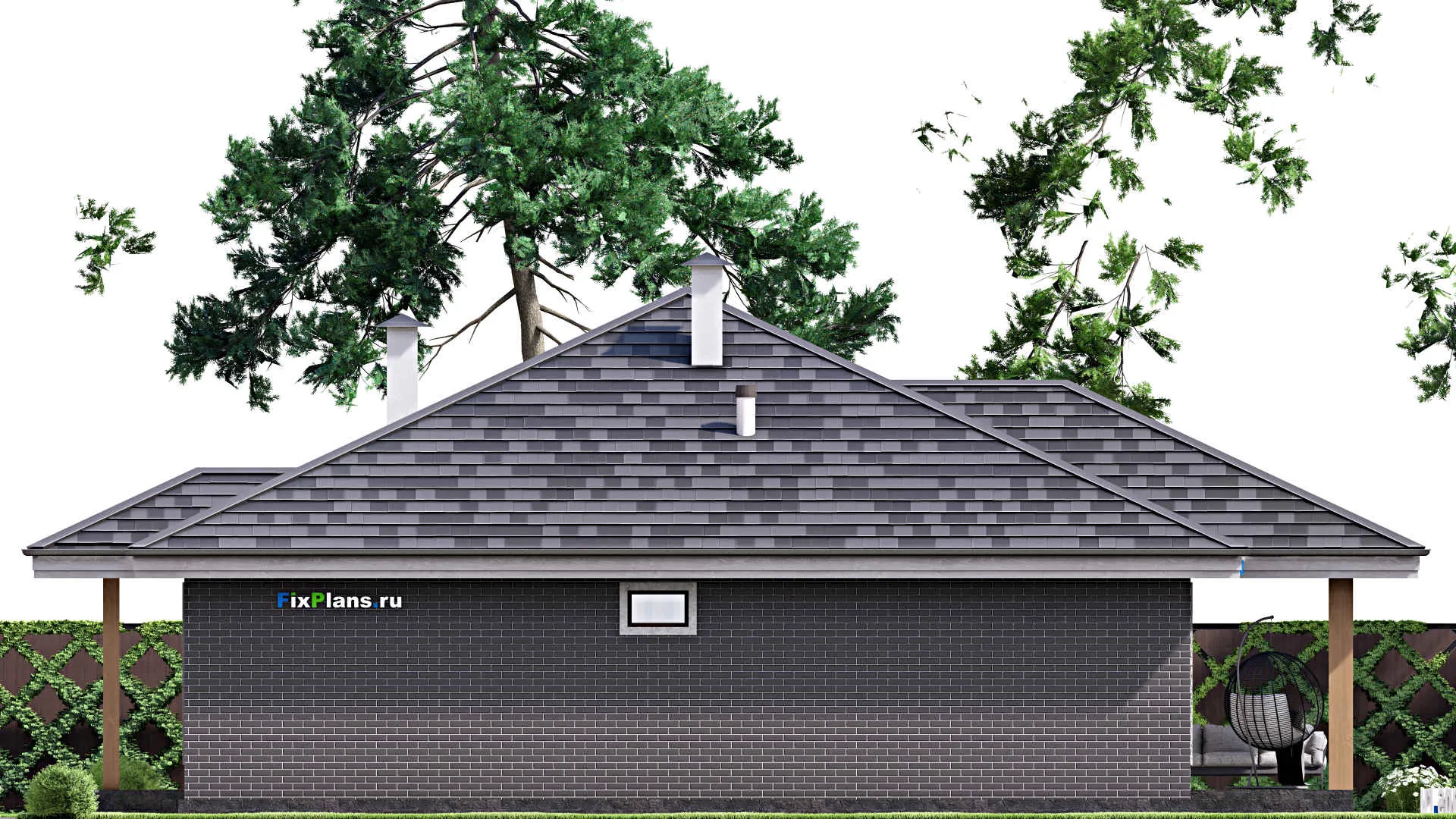 F-15245 - План одноэтажного дома 16 на 16, площадью 170 м² с террасой и 4 спальнями