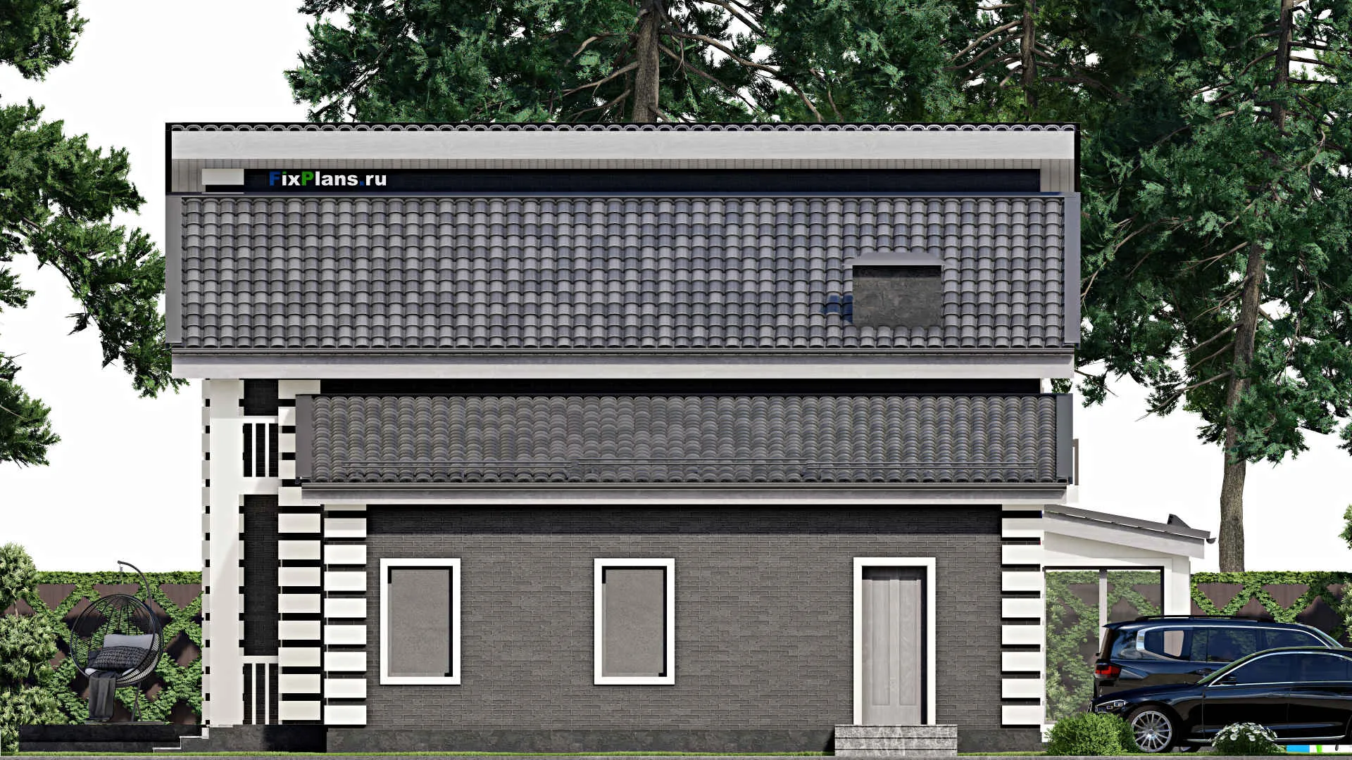 F-6218 - Проект дома с мансардой 16 на 22, площадью 310 м² с террасой, балконом, гаражом на 2 машины и 6 спальнями