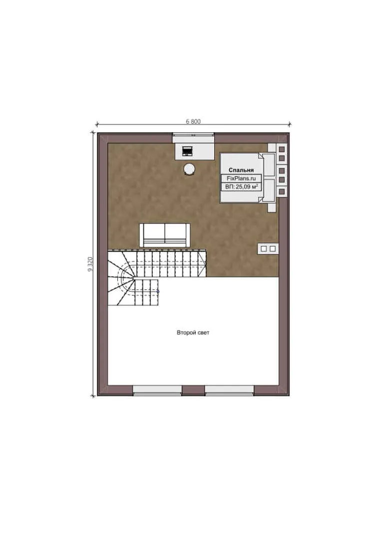 F-1574 - Планы дома с мансардой 10 на 11, площадью 110 м² с террасой и 2 спальнями