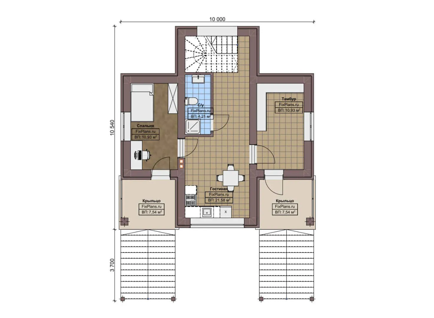 F-6326 - Планы дома с мансардой 10 на 11, площадью 180 м² с балконом, цокольным этажом и 4 спальнями