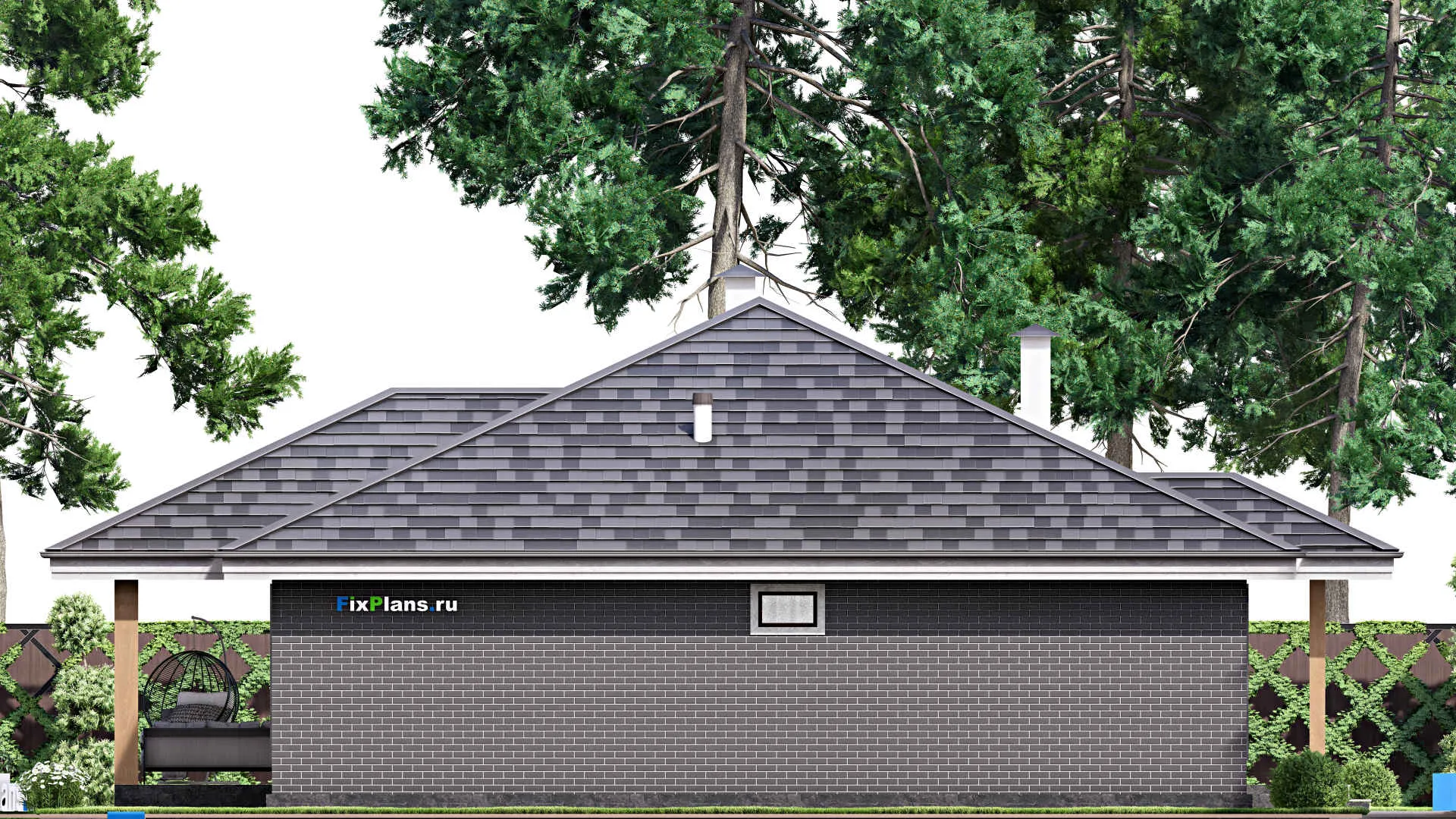 F-15245 - План одноэтажного дома 16 на 16, площадью 170 м² с террасой и 4 спальнями