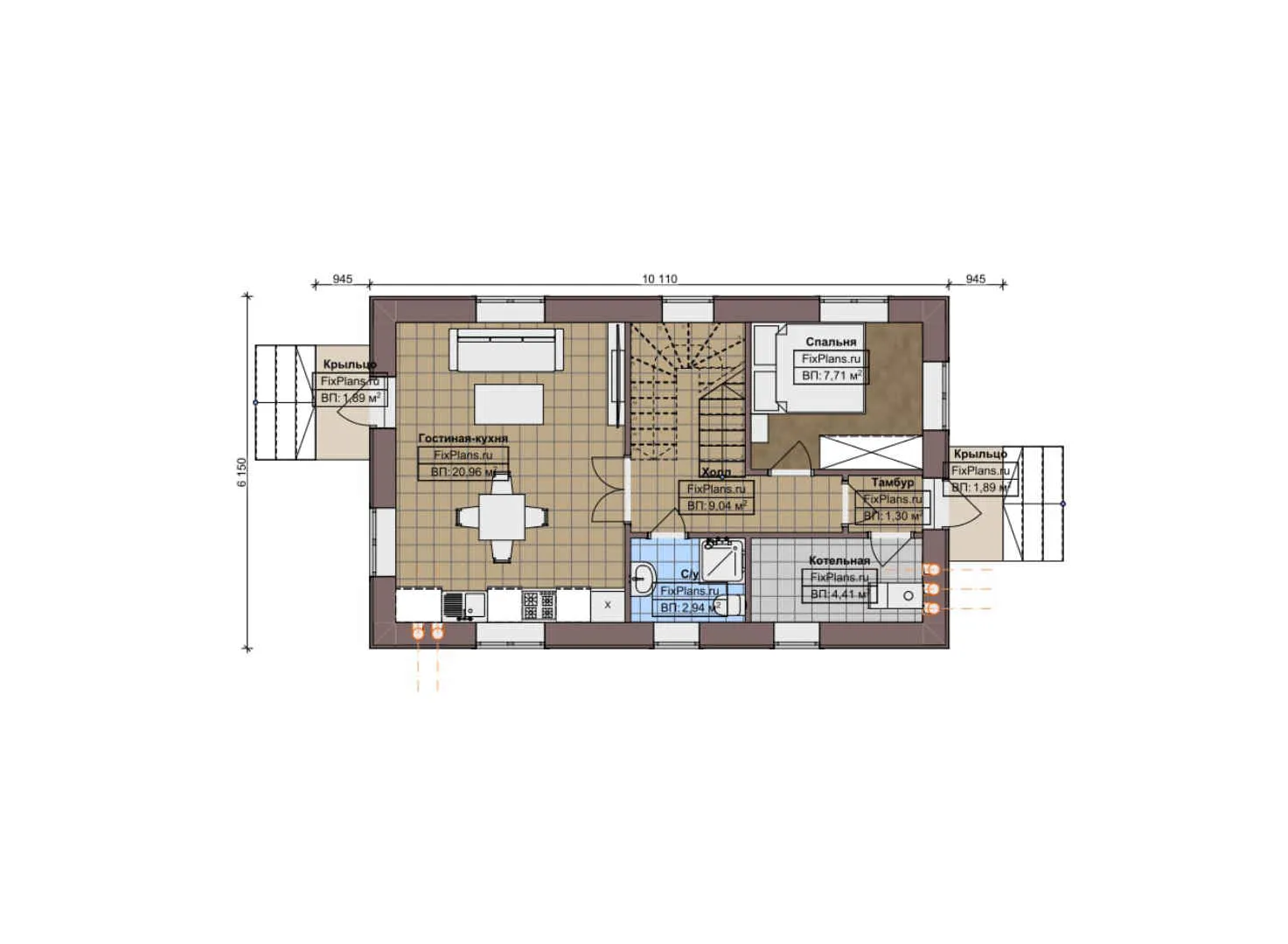 F-6560 - Планы дома с мансардой 7 на 11, площадью 100 м² с 4 спальнями