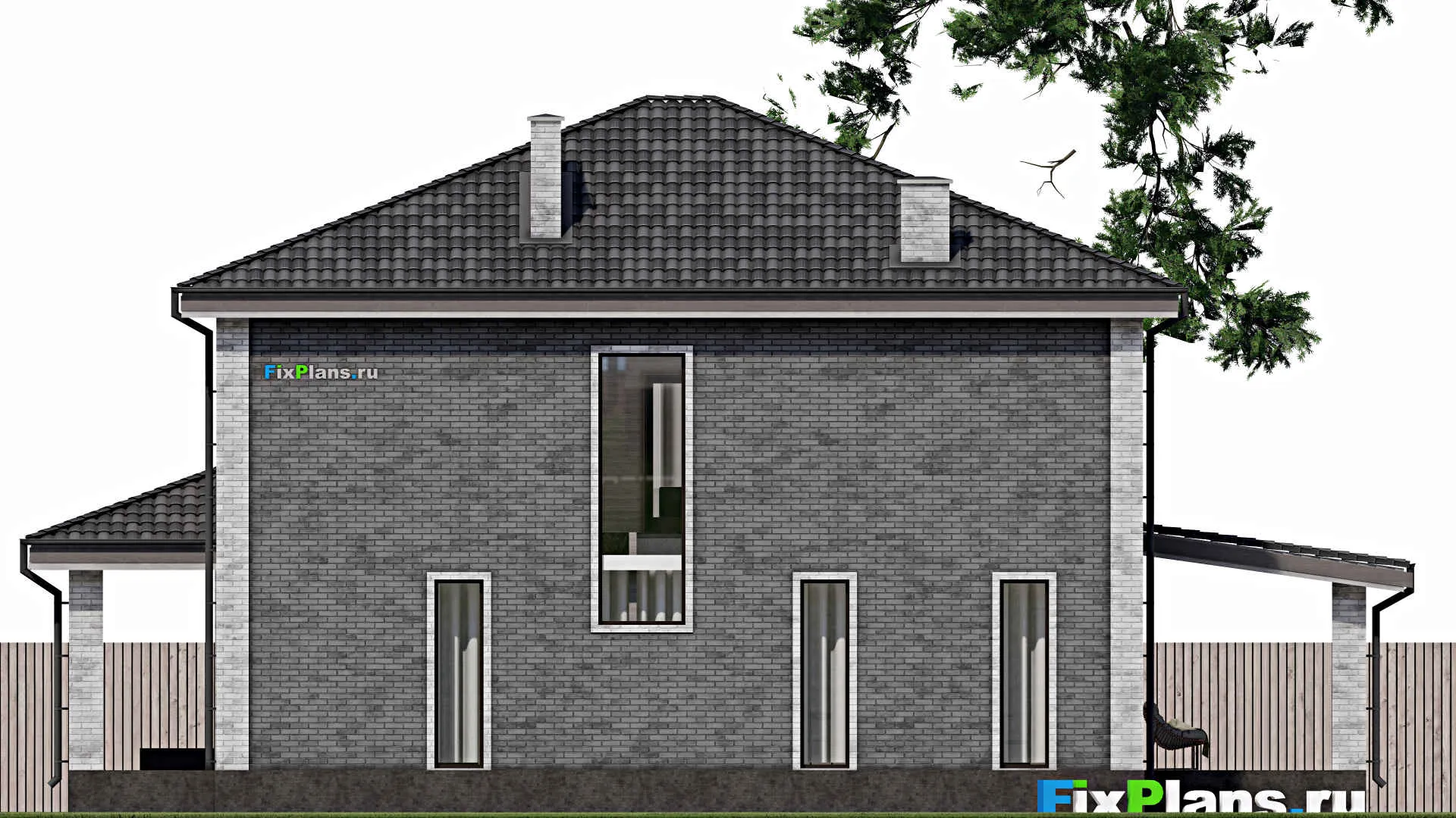 F-1646 - Проект двухэтажного дома 11 на 13, площадью 250 м² с террасой, балконом и 4 спальнями
