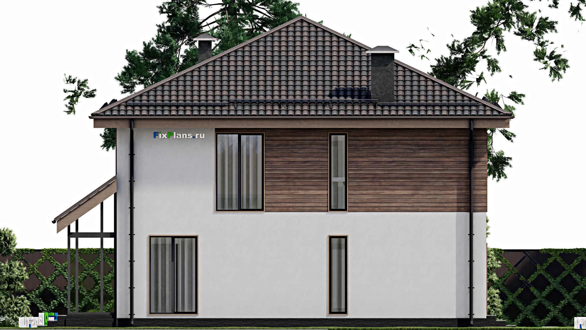 F-5921 - Проект двухэтажного дома 12 на 14, площадью 250 м² с балконом, баней и 4 спальнями