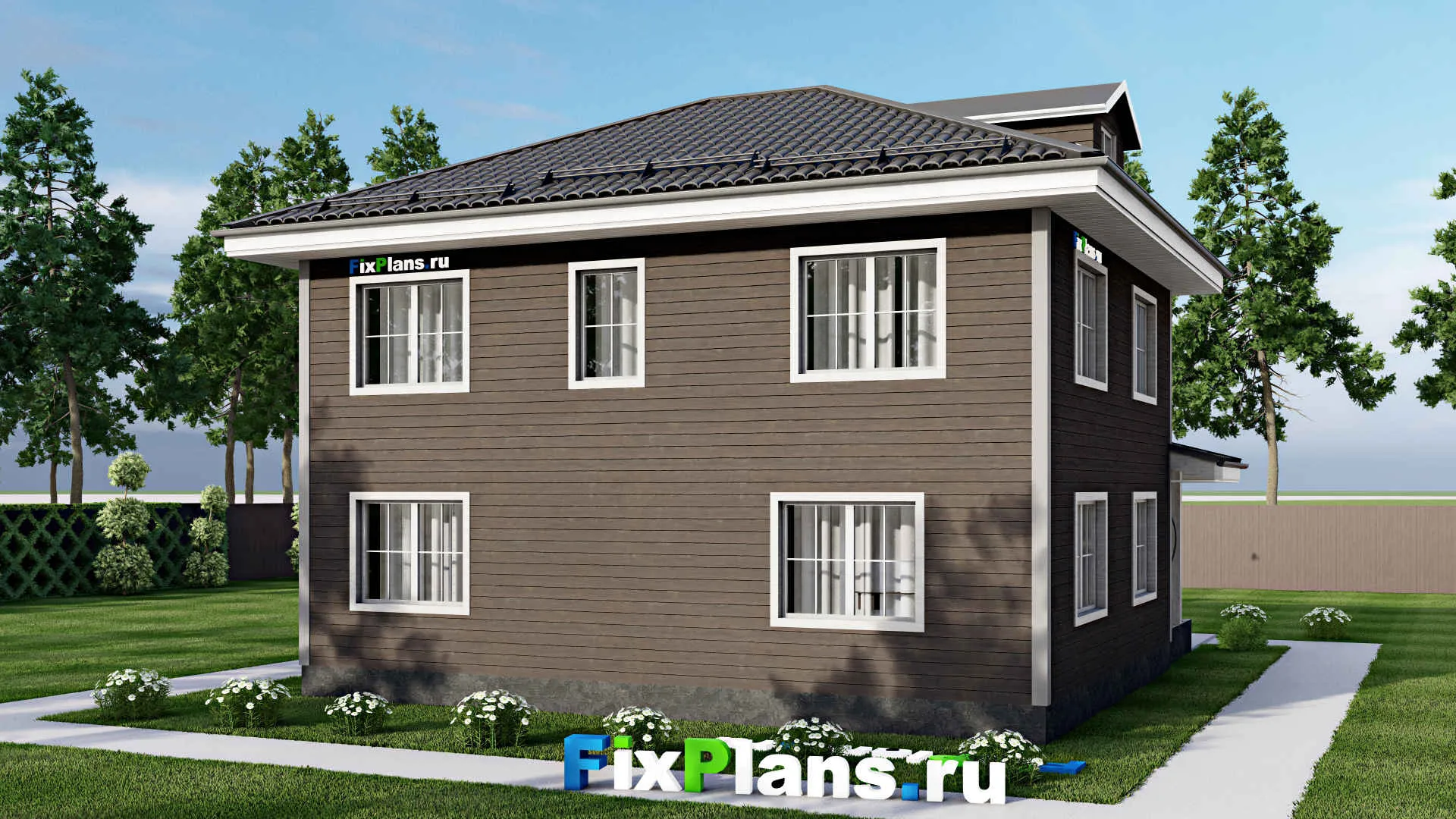 F-3221 - Проект двухэтажного дома 10 на 11, площадью 140 м² с террасой и 3 спальнями