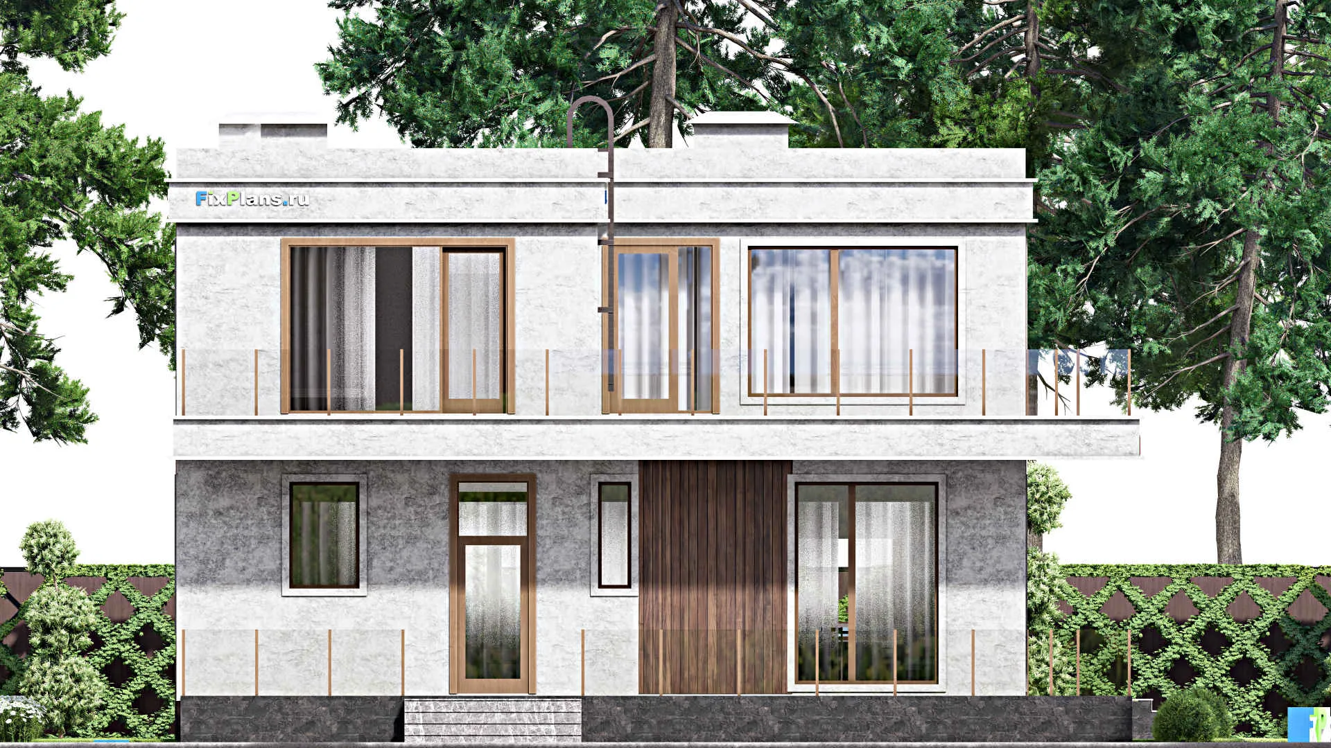 F-14696 - Планы двухэтажного дома 13 на 18, площадью 350 м² с террасой, балконом, баней, бассейном и 3 спальнями