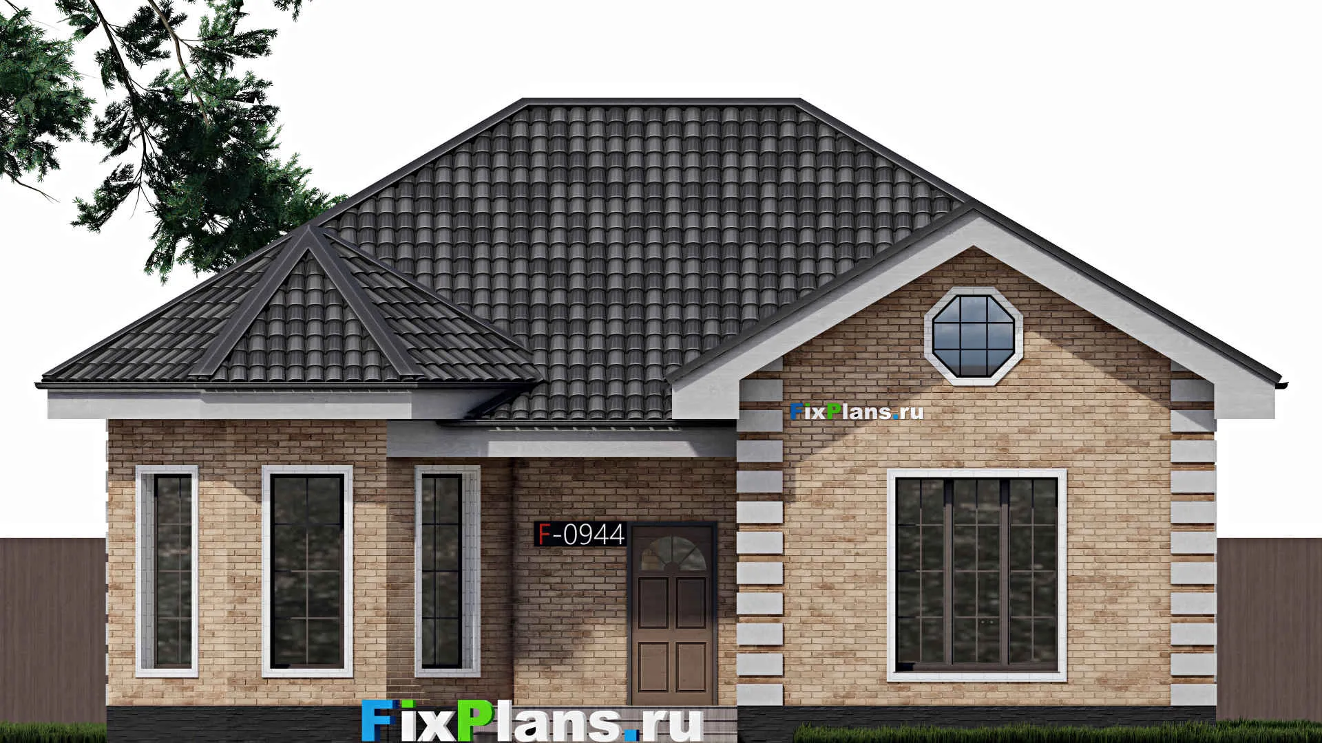 F-0944 - План одноэтажного дома 12 на 13, площадью 120 м² с террасой и 3 спальнями