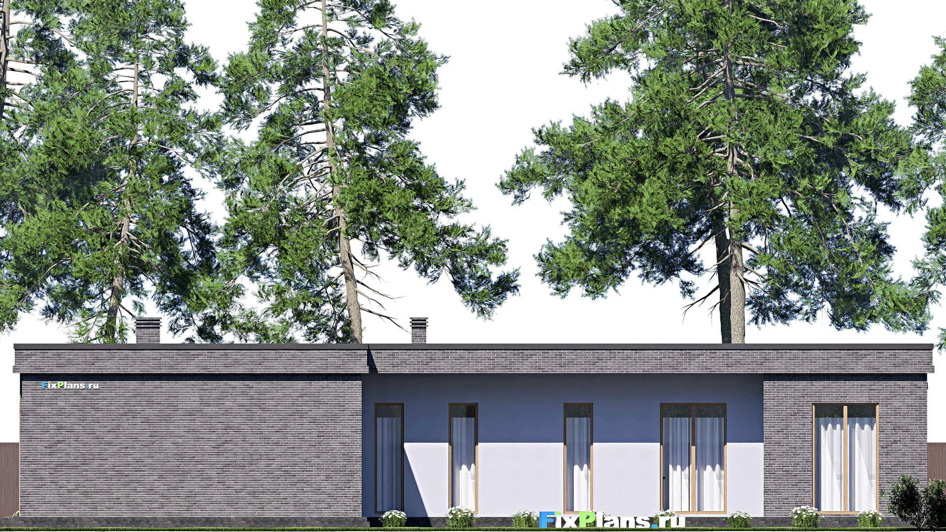 F-19817 - Проект одноэтажного дома 22 на 25, площадью 330 м² с террасой, гаражом на 2 машины и 1 спальнями