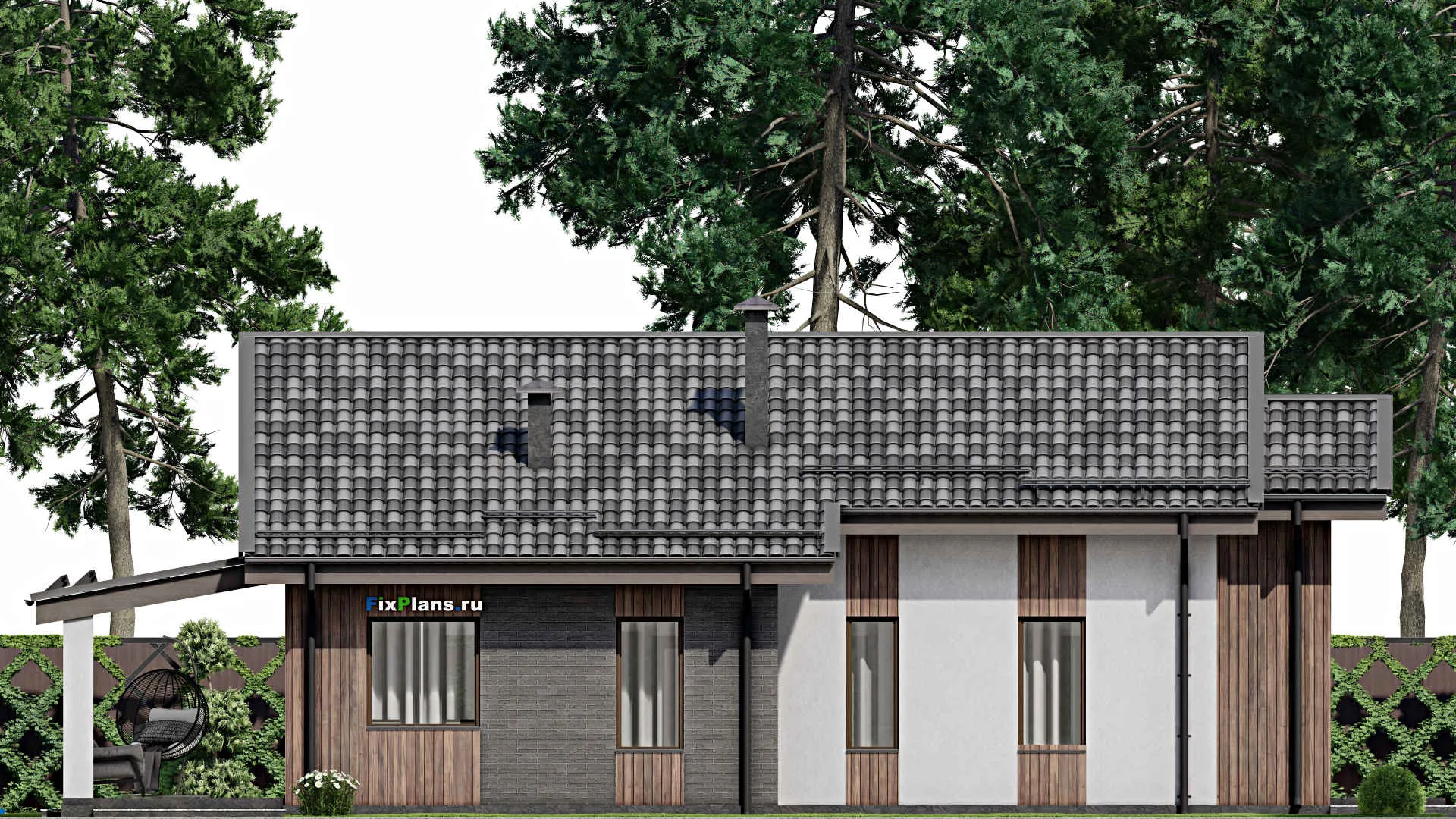 F-6299 - План одноэтажного дома 11 на 14, площадью 140 м² с террасой и 3 спальнями