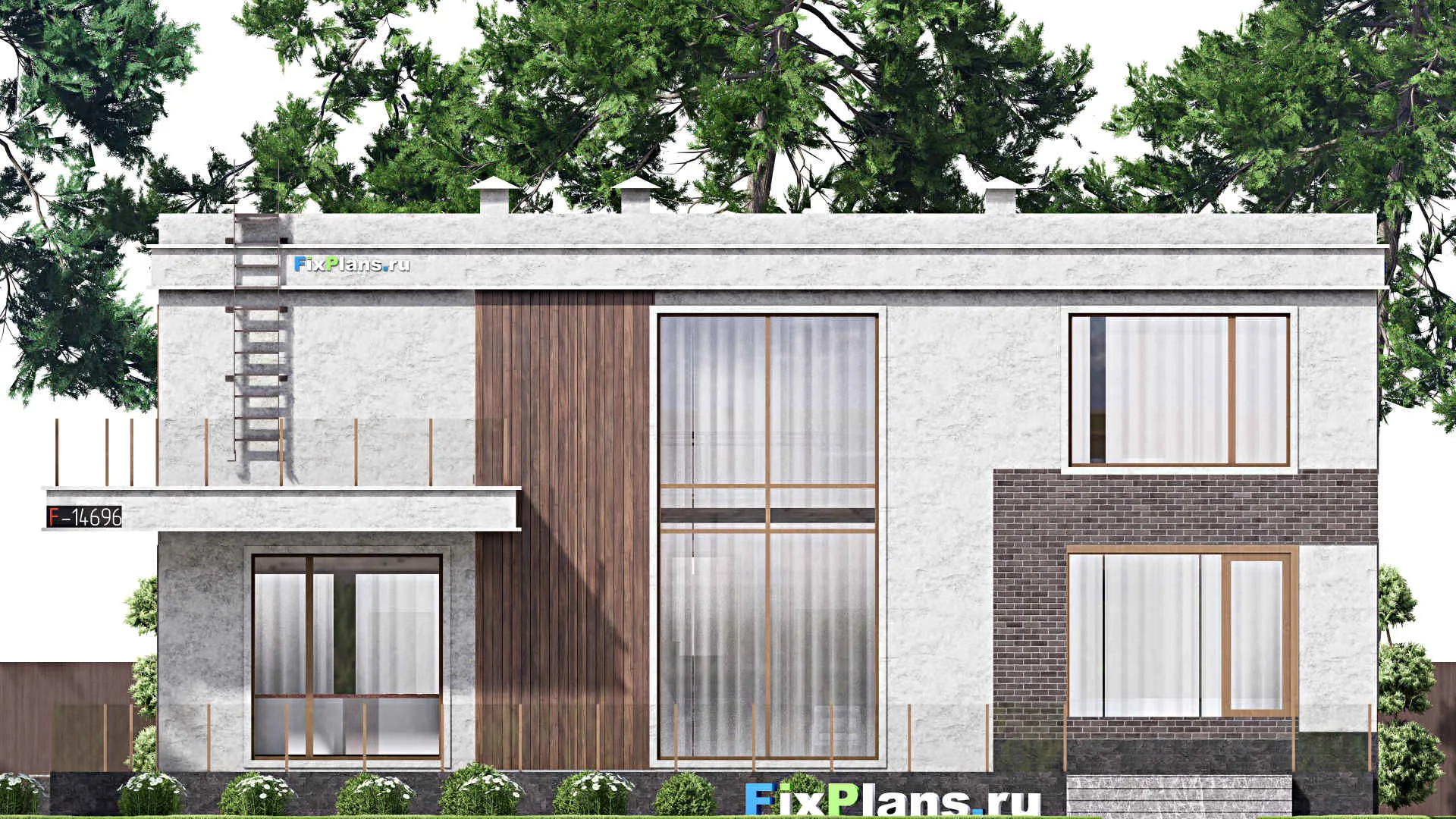 F-14696 - Планы двухэтажного дома 13 на 18, площадью 350 м² с террасой, балконом, баней, бассейном и 3 спальнями