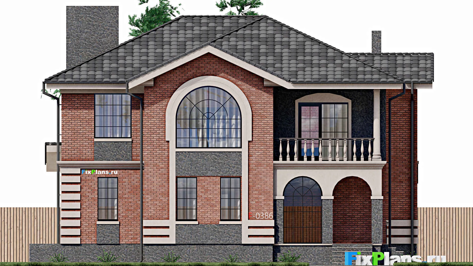 F-0395 - Планы двухэтажного дома 15 на 17, площадью 290 м² с террасой, балконом и 2 спальнями