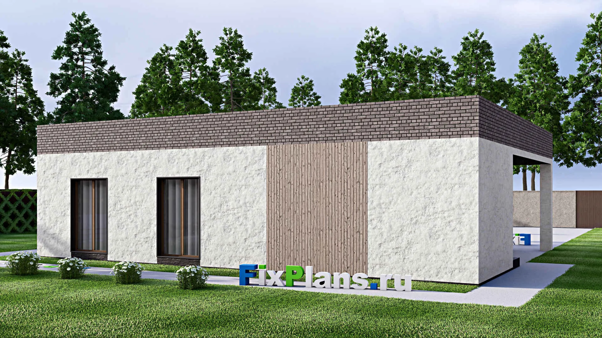 F-13130 - Проект бани 13 на 15, площадью 150 м² с комнатой отдыха, санузлом и спальней