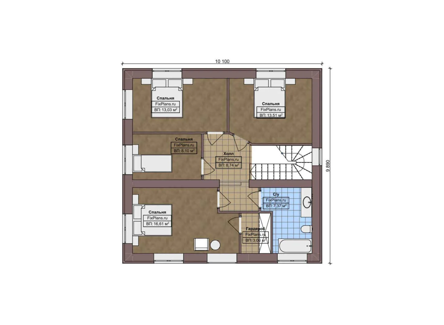 F-8567 - Планы двухэтажного дома 15 на 17, площадью 220 м² с террасой, гаражом на 2 машины и 4 спальнями