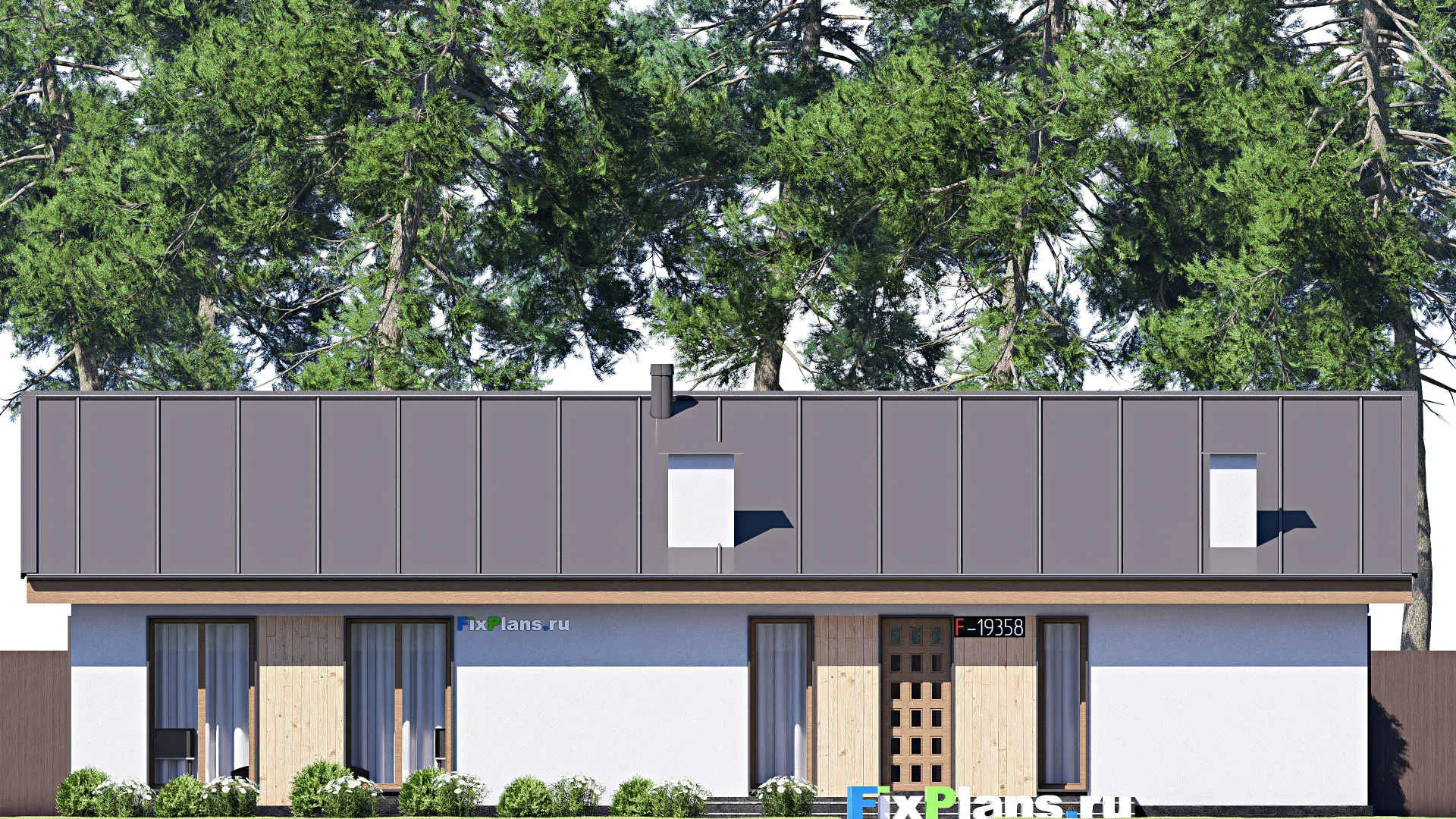 F-19358 - Проект одноэтажного дома 14 на 18, площадью 160 м² с террасой и 5 спальнями