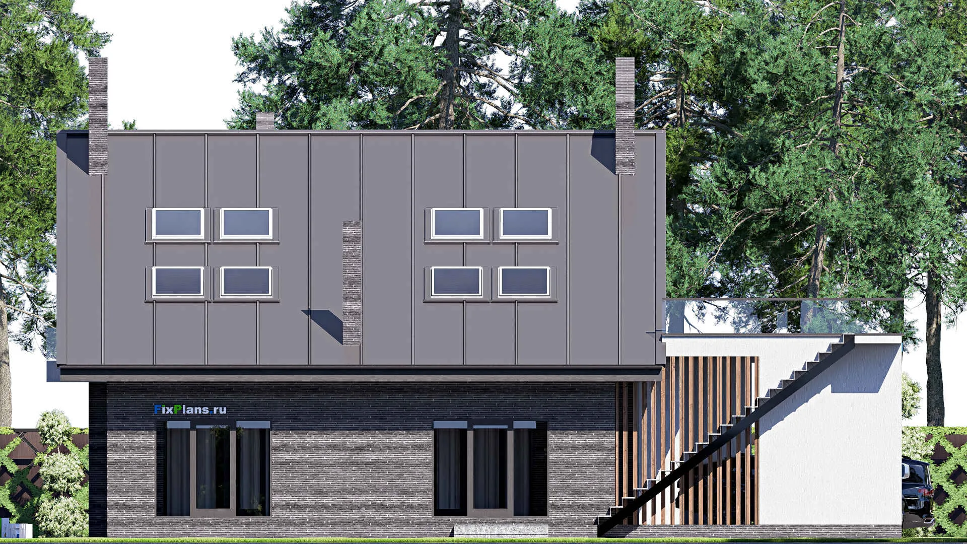 F-20699 - Проект дома с мансардой 16 на 18, площадью 360 м² с террасой, балконом, гаражом на 2 машины и 3 спальнями