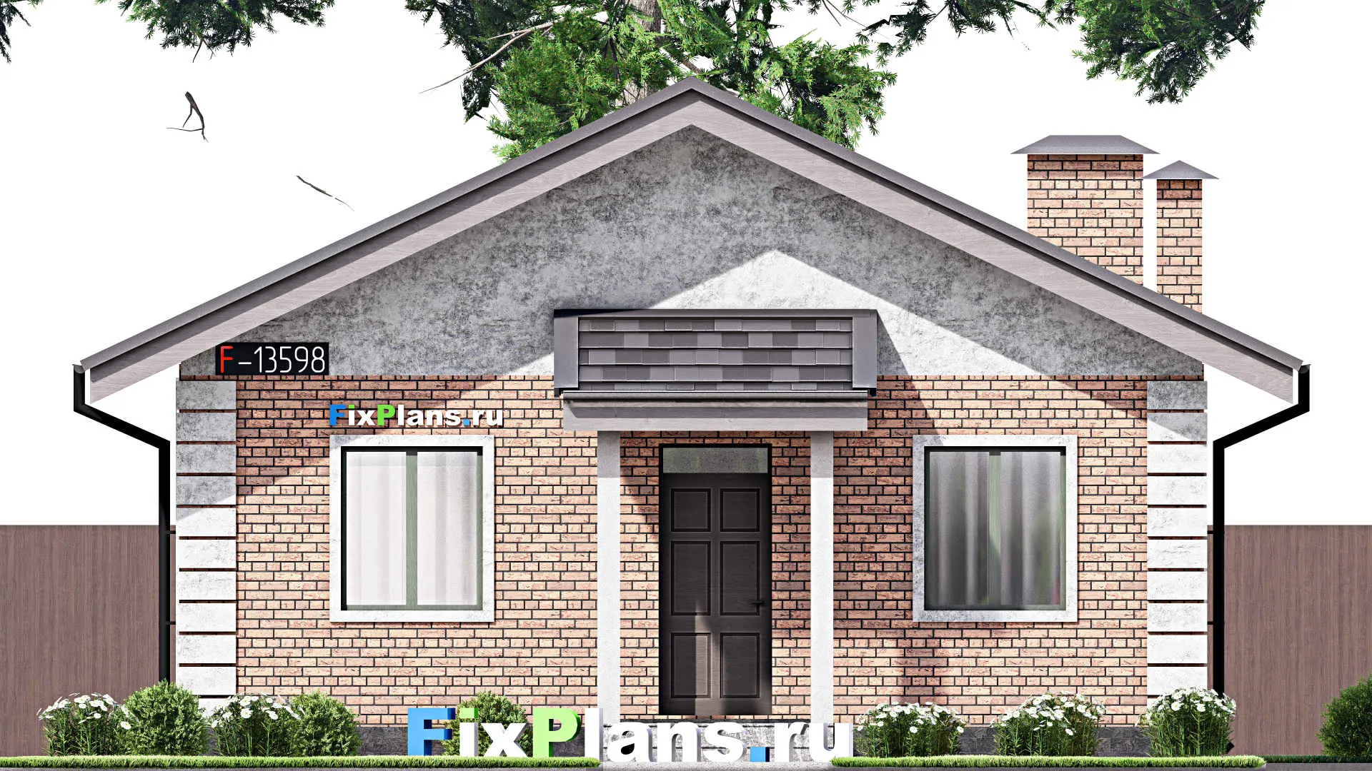 F-13598 - Проект одноэтажного дома 10 на 12, площадью 80 м² с террасой и 3 спальнями