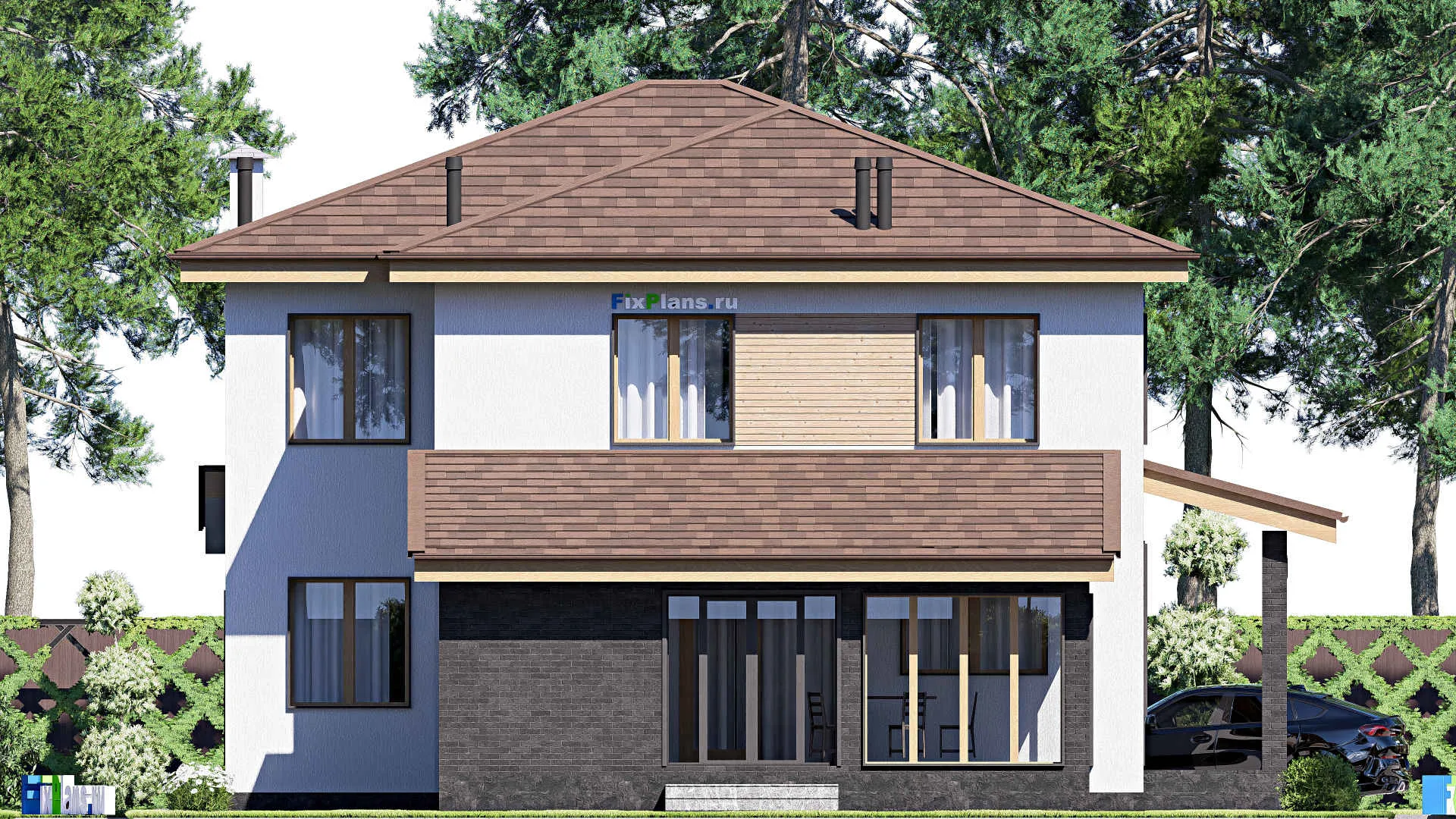 F-19673 - Проект двухэтажного дома 13 на 20, площадью 260 м² с террасой и 3 спальнями