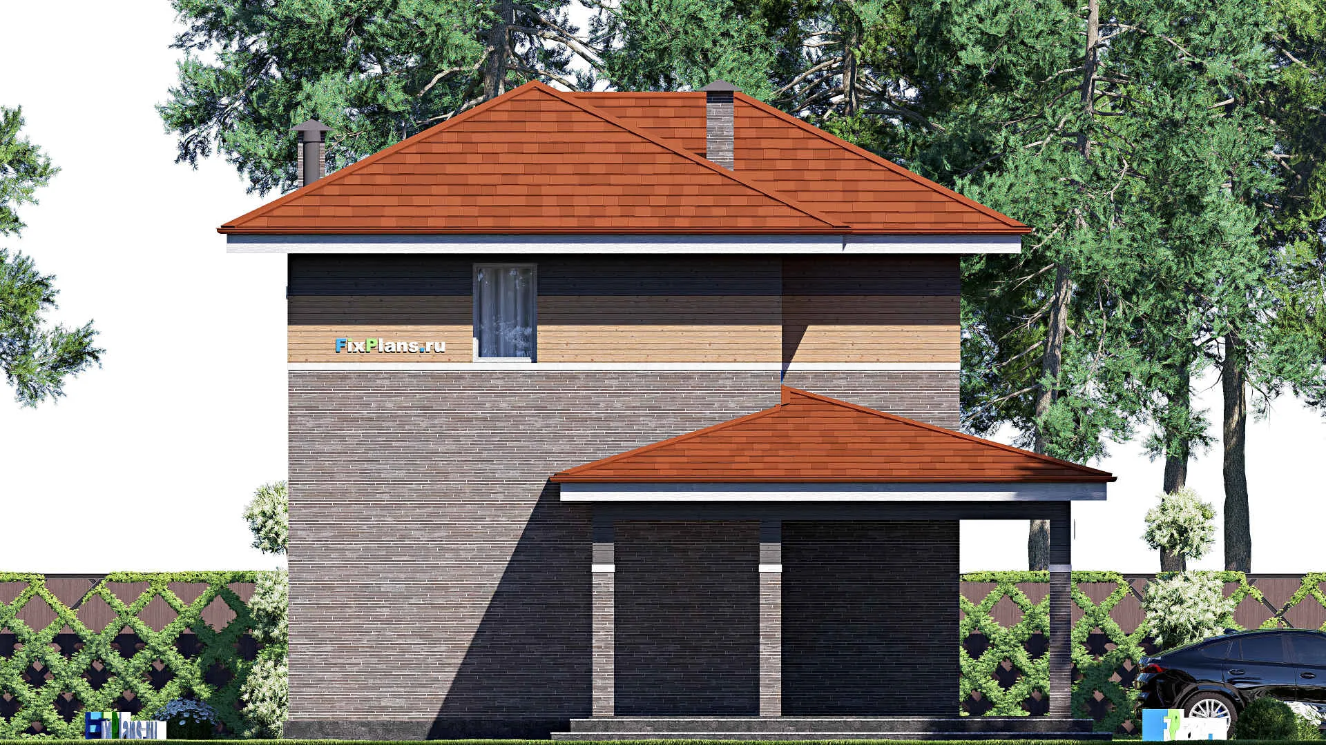 F-18809 - Проект двухэтажного дома 12 на 20, площадью 250 м² с террасой и 2 спальнями