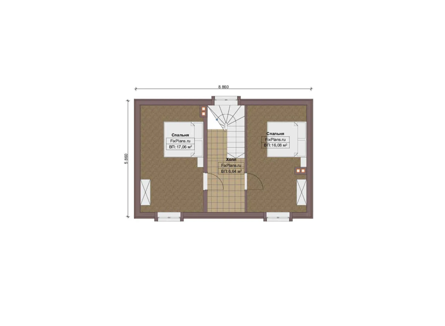 F-13454 - Планы дома с мансардой 8 на 9, площадью 90 м² с 2 спальнями