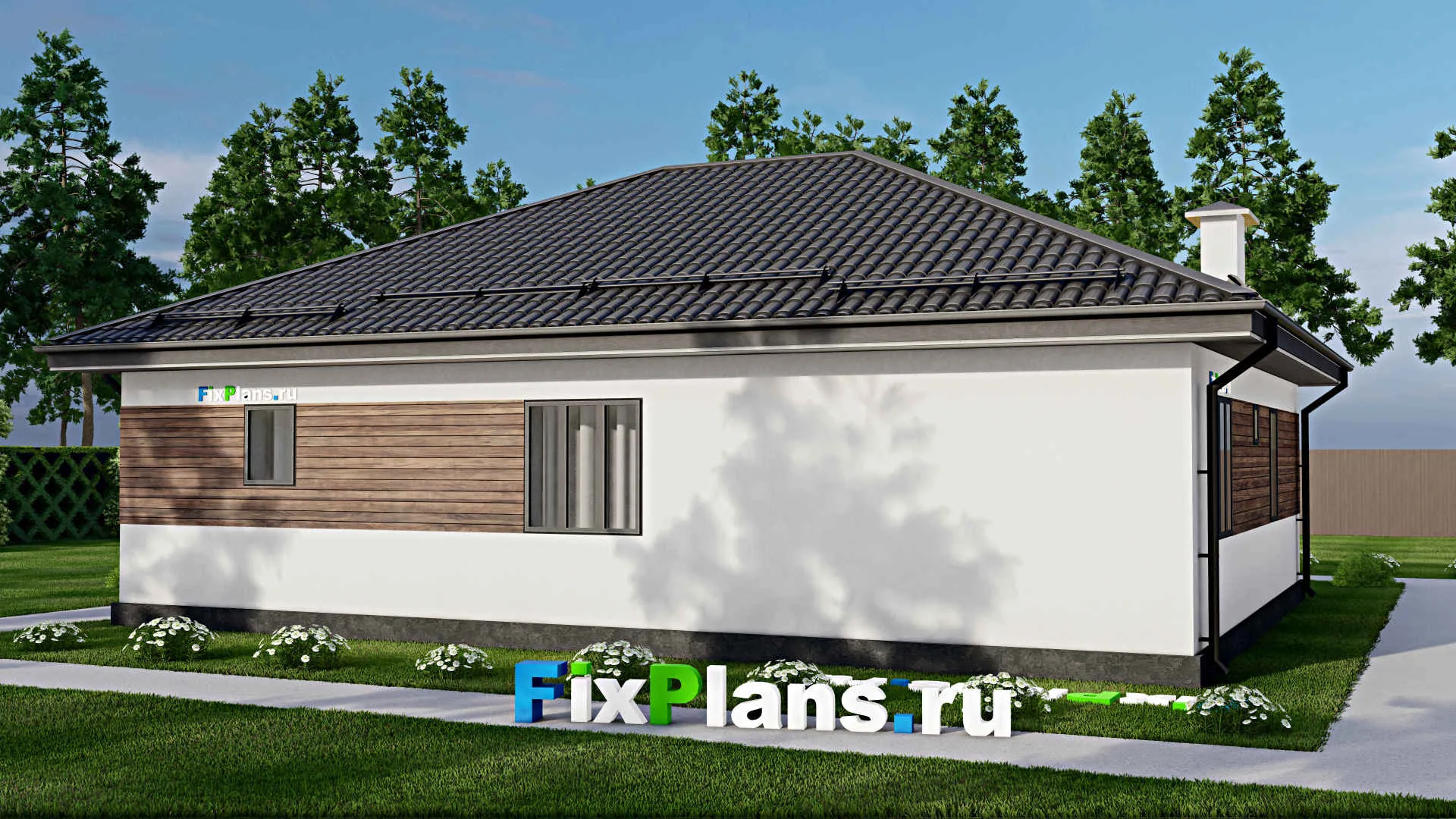 F-4337 - Проект одноэтажного дома 11 на 14, площадью 140 м² с террасой и 2 спальнями