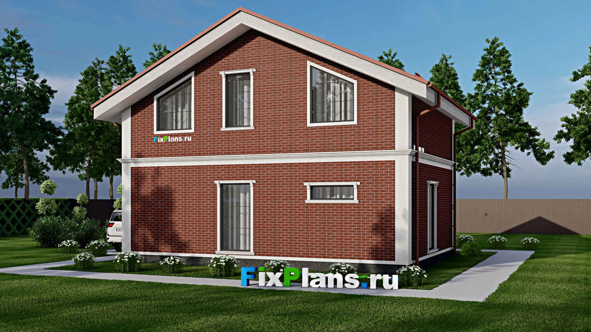 F-2843 - Проект дома с мансардой 8 на 11, площадью 120 м² с балконом и 3 спальнями