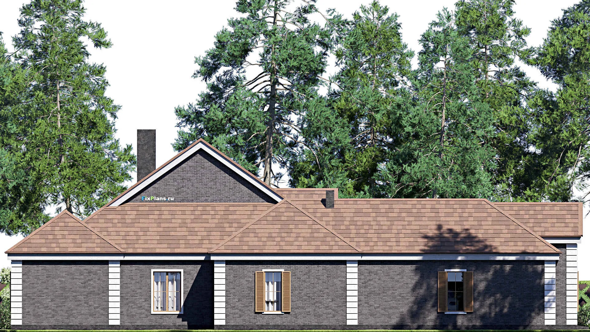 F-17090 - Проект одноэтажного дома 21 на 28, площадью 310 м² с террасой, гаражом на 2 машины и 4 спальнями