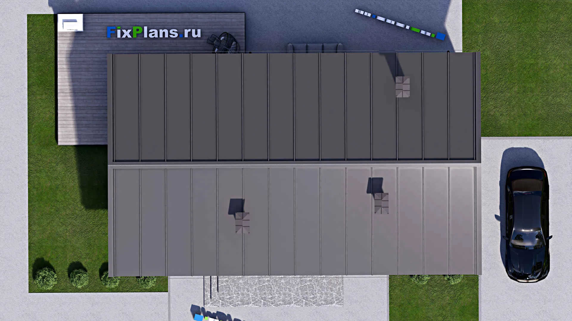 F-12599 - План одноэтажного дома 12 на 18, площадью 130 м² с террасой, баней и 3 спальнями