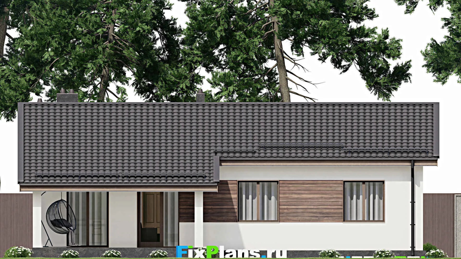 F-5354 - План одноэтажного дома 10 на 14, площадью 130 м² с террасой и 4 спальнями