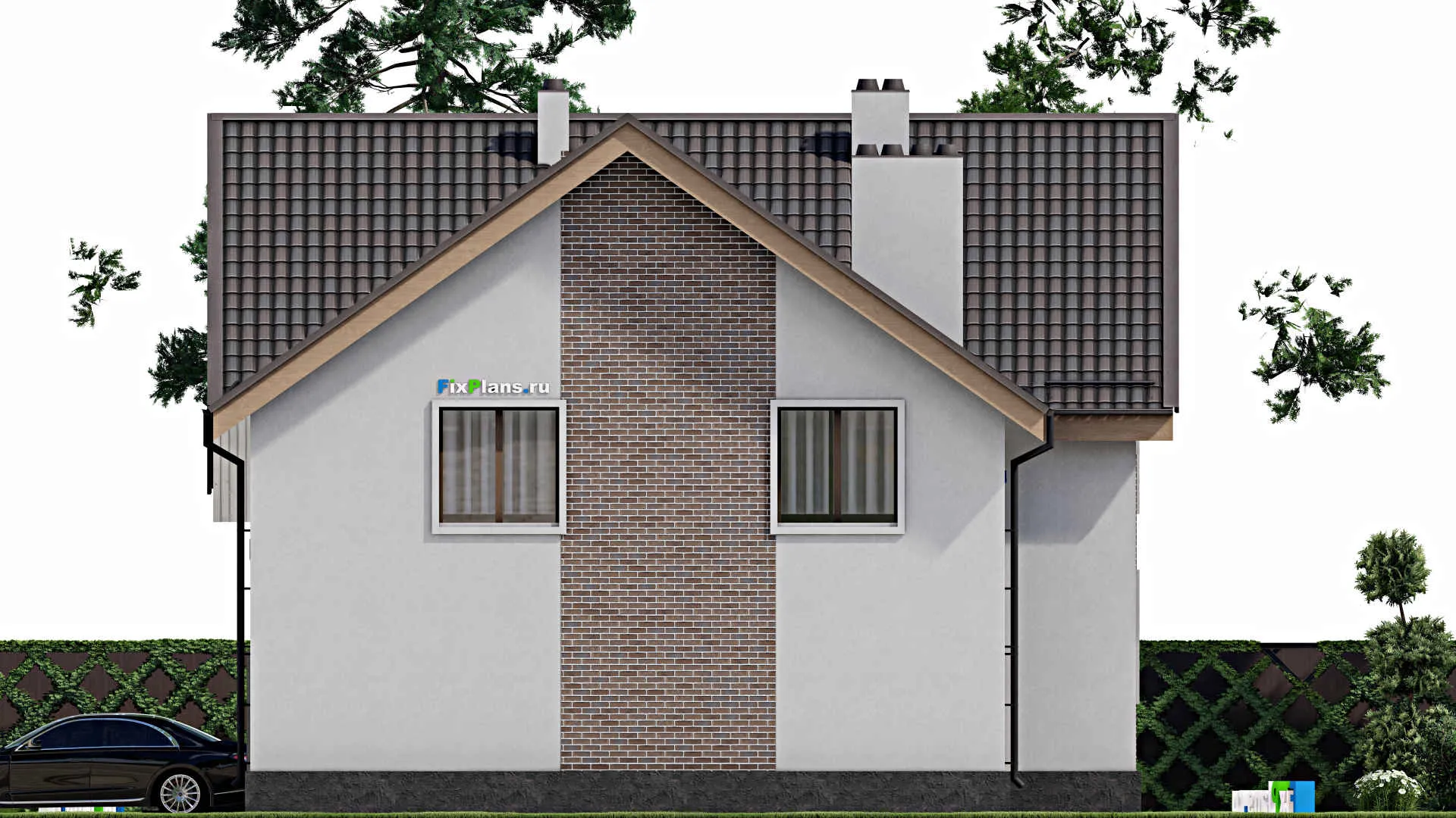 F-8513 - Проект дома с мансардой 13 на 16, площадью 250 м² с террасой, балконом, гаражом на 1 машину и 6 спальнями