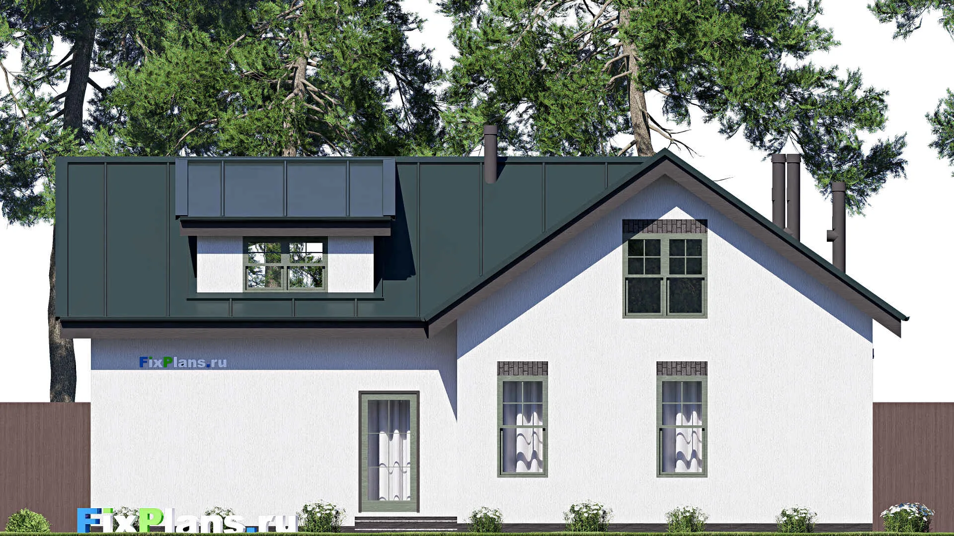 F-20546 - Проект дома с мансардой 14 на 16, площадью 230 м² с террасой, гаражом на 2 машины и 3 спальнями