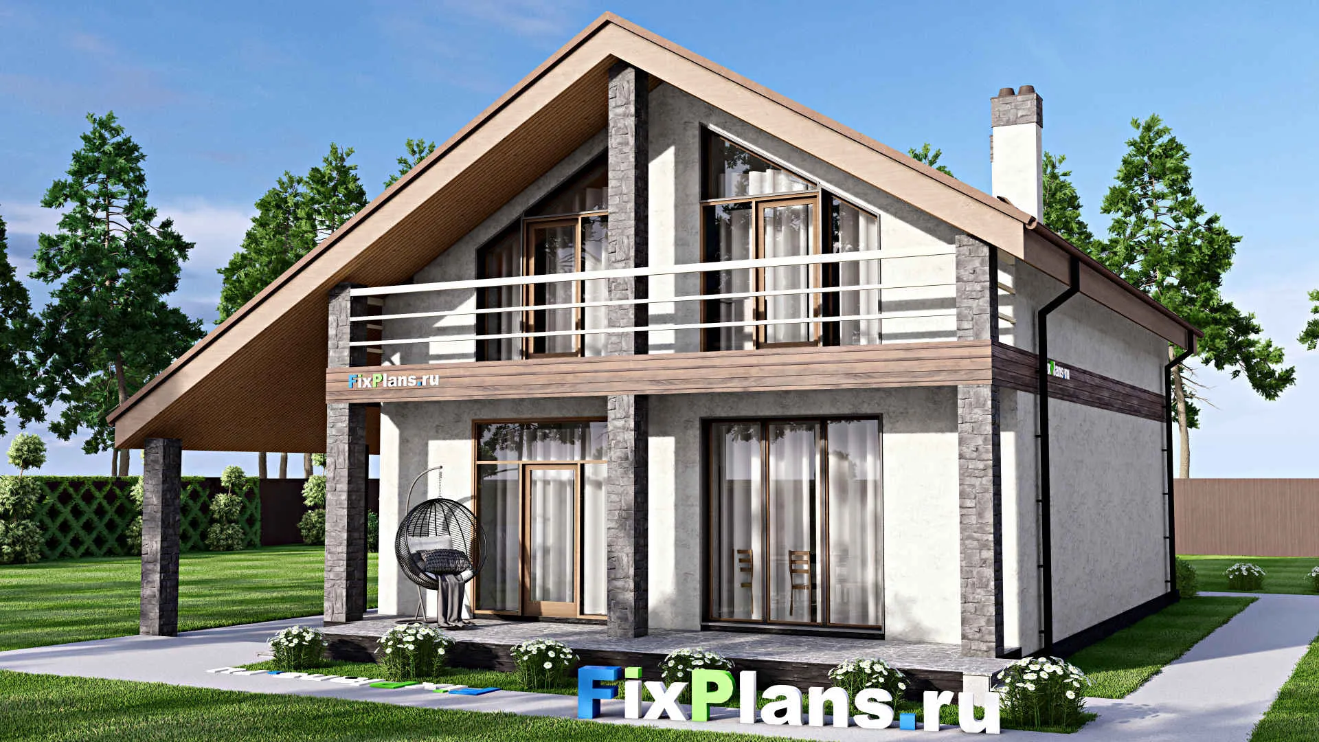 F-14246 - Проект дома с мансардой 13 на 15, площадью 240 м² с террасой, балконом и 5 спальнями