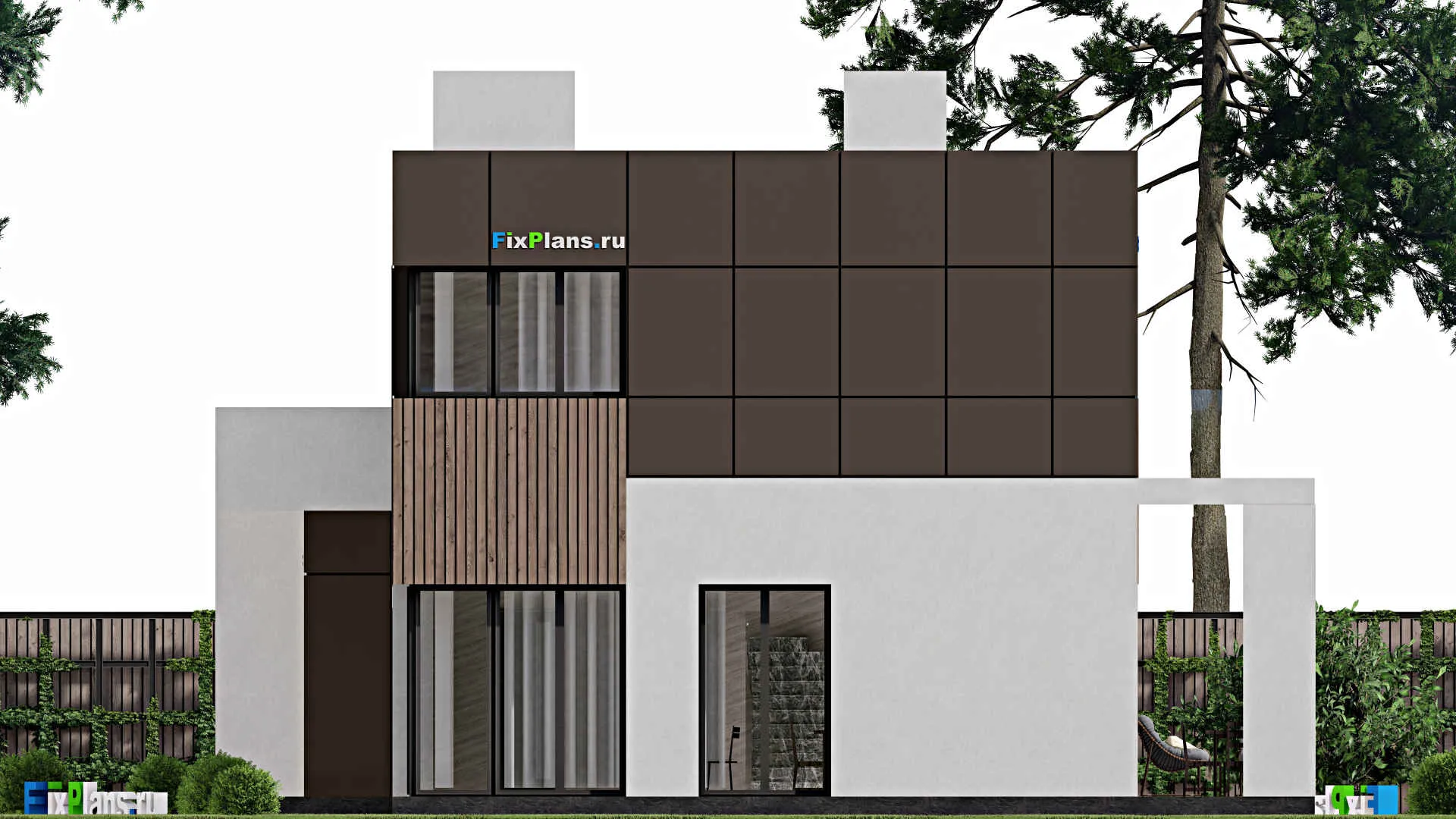 F-1871 - Проект двухэтажного дома 11 на 19, площадью 230 м² с террасой, балконом, гаражом на 2 машины и 4 спальнями