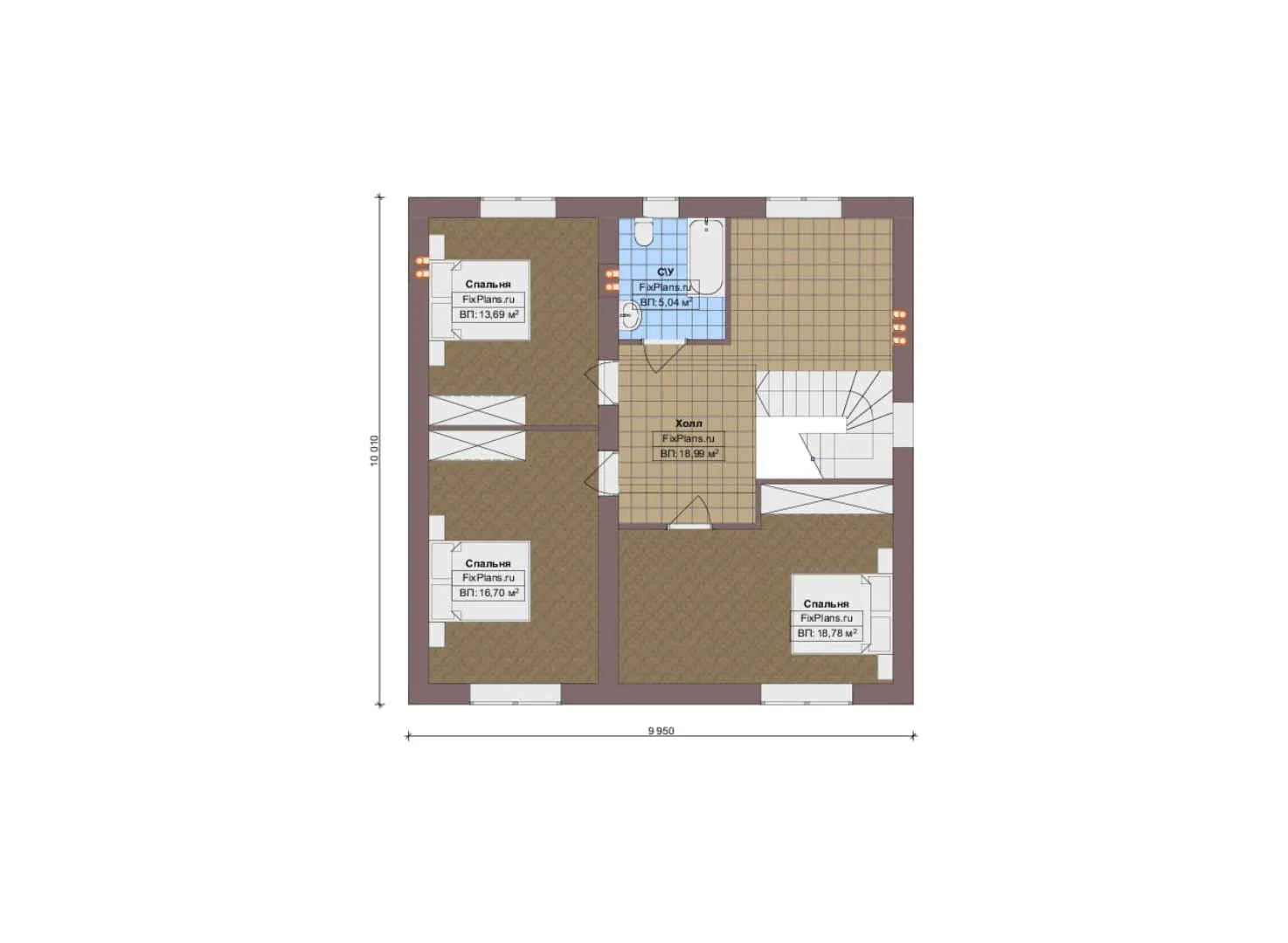 F-20069 - Планы дома с мансардой 10 на 15, площадью 170 м² с террасой и 4 спальнями