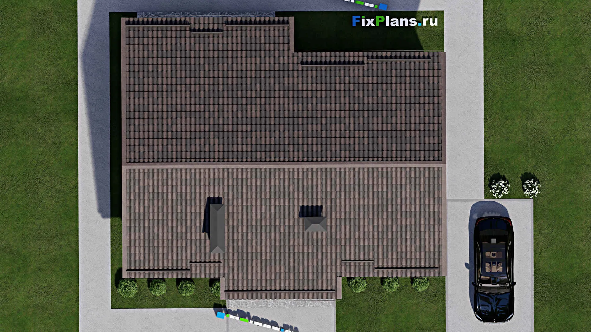 F-6992 - Проект одноэтажного дома 13 на 14, площадью 120 м² с террасой, баней и 3 спальнями