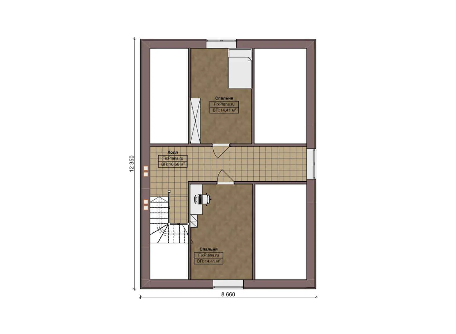F-6650 - Планы дома с мансардой 13 на 13, площадью 160 м² с террасой, гаражом на 1 машину и 4 спальнями