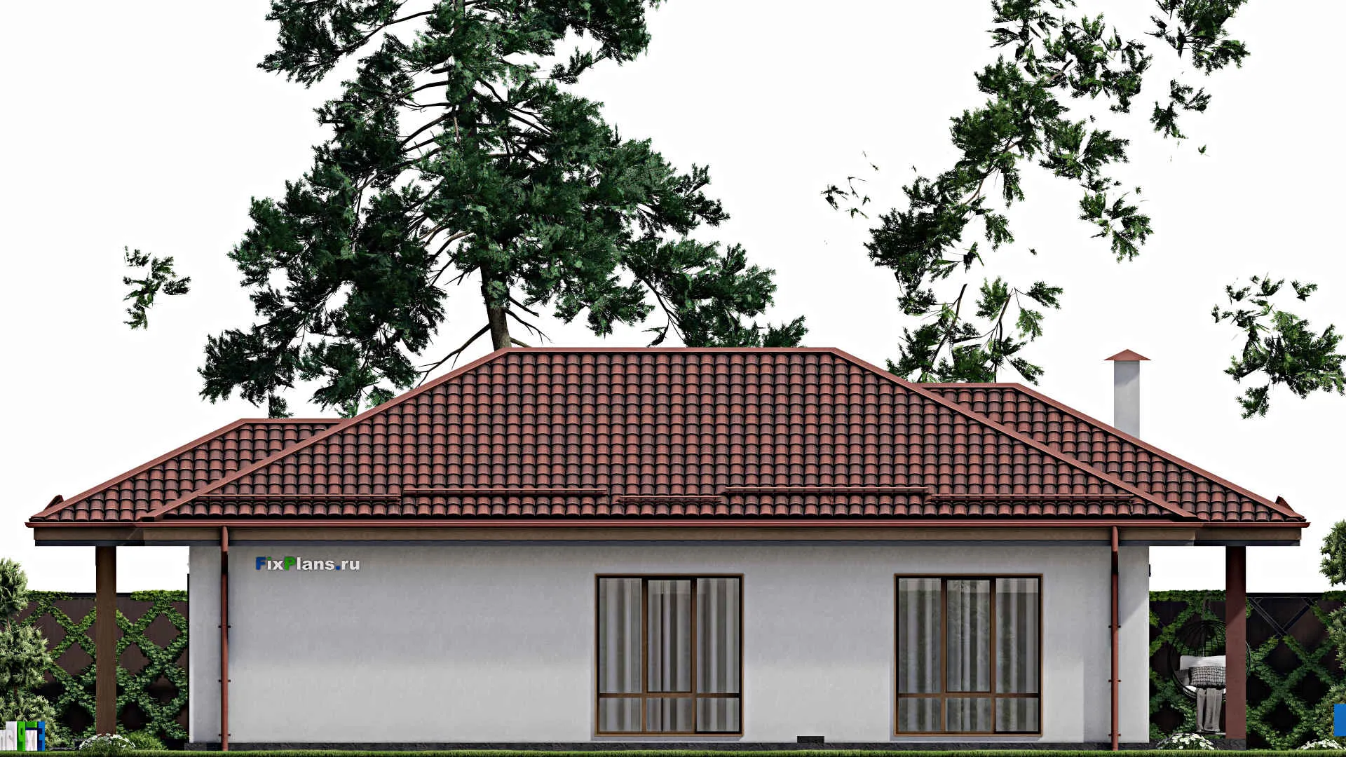 F-7865 - Проект одноэтажного дома 10 на 15, площадью 120 м² с террасой и 3 спальнями