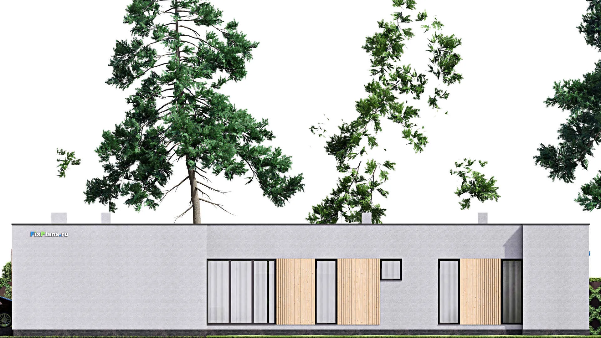 F-16577 - Проект одноэтажного дома 20 на 24, площадью 290 м² с террасой, гаражом на 2 машины и 3 спальнями