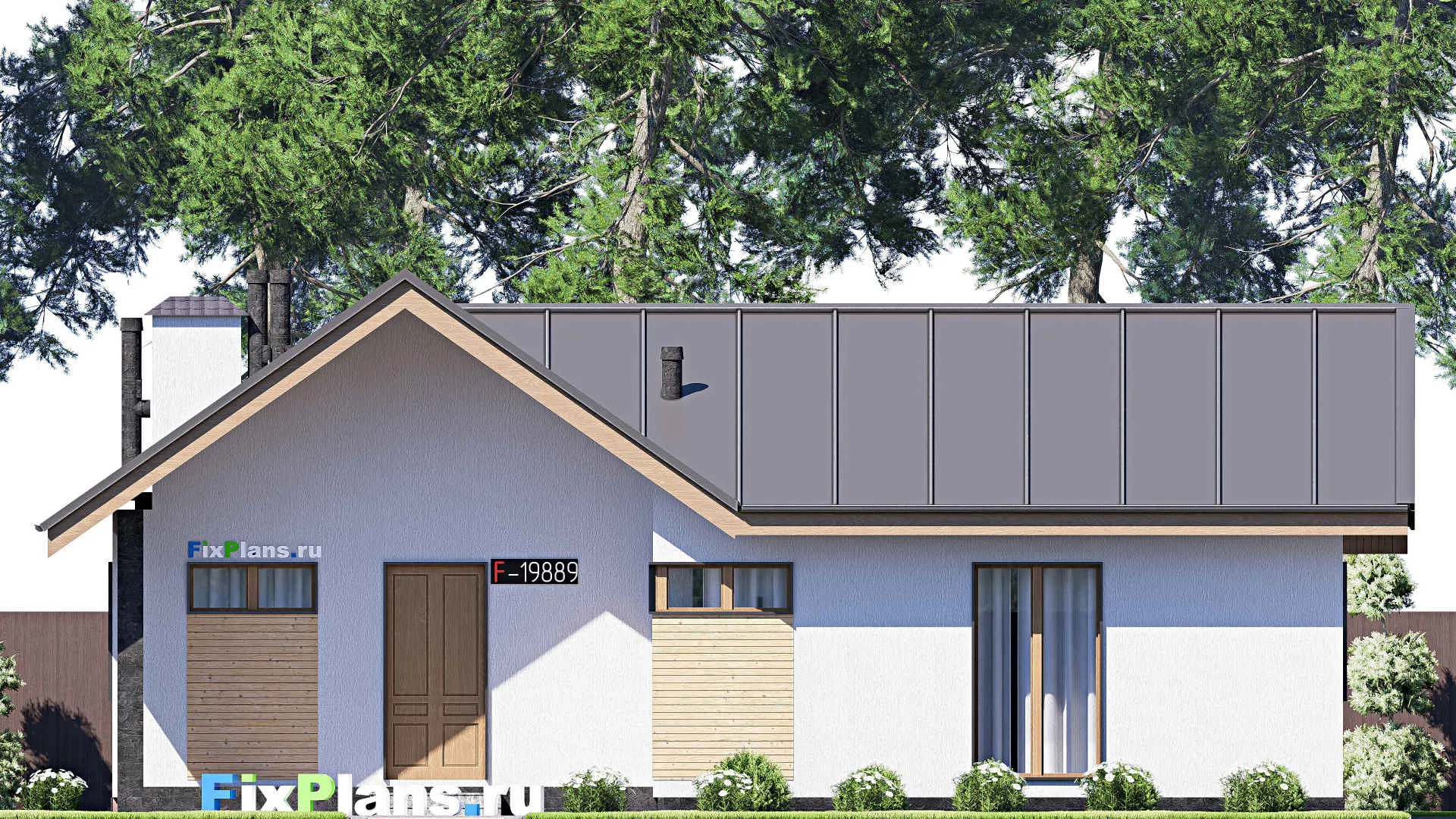 F-19889 - Проект одноэтажного дома 15 на 19, площадью 210 м² с террасой и 3 спальнями