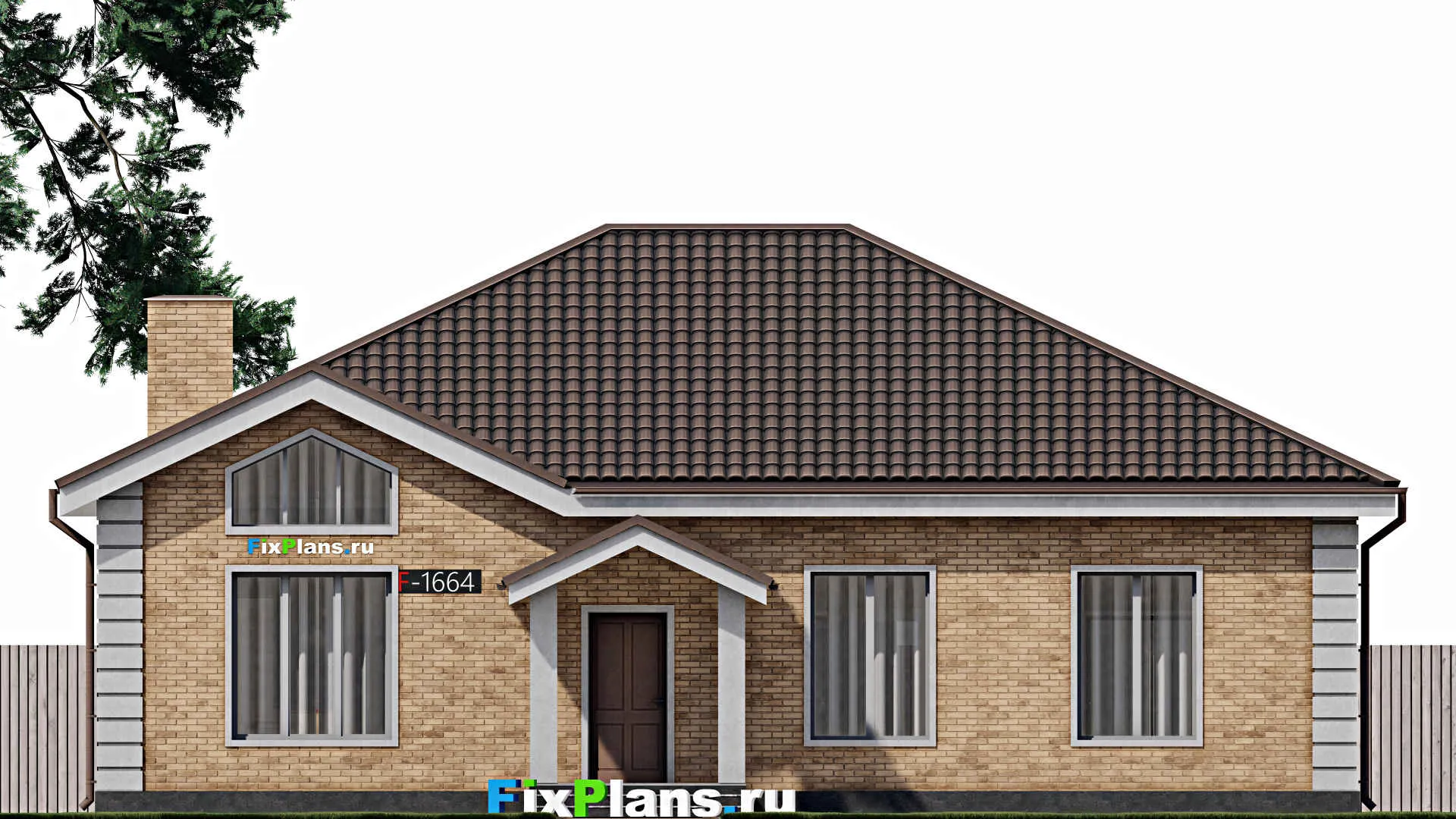 F-1664 - Проект одноэтажного дома 13 на 16, площадью 150 м² с 3 спальнями