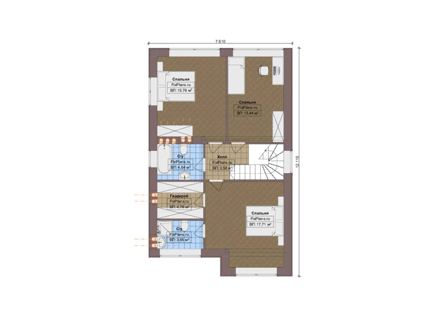 F-12248 - Планы двухэтажного дома 8 на 15, площадью 150 м² с террасой и 4 спальнями