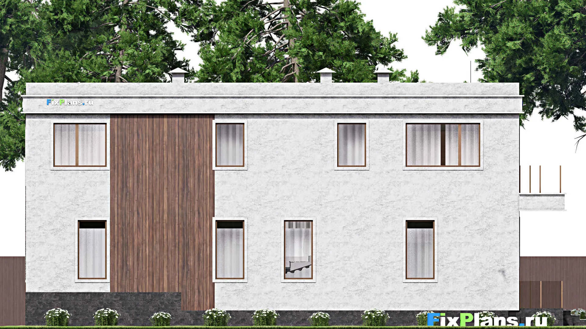 F-14696 - Планы двухэтажного дома 13 на 18, площадью 350 м² с террасой, балконом, баней, бассейном и 3 спальнями