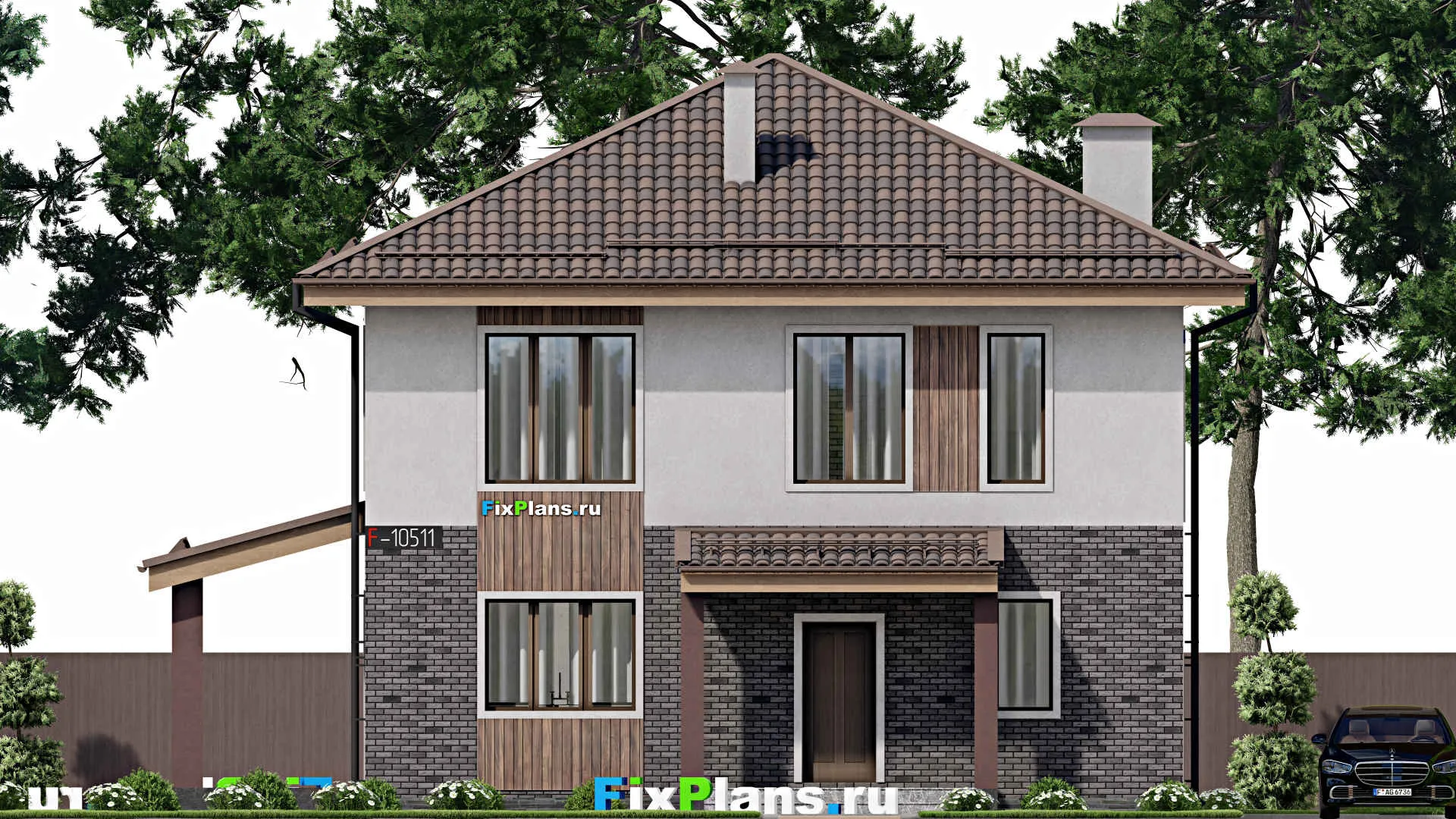 F-10511 - Проект двухэтажного дома 12 на 14, площадью 200 м² с террасой и 4 спальнями