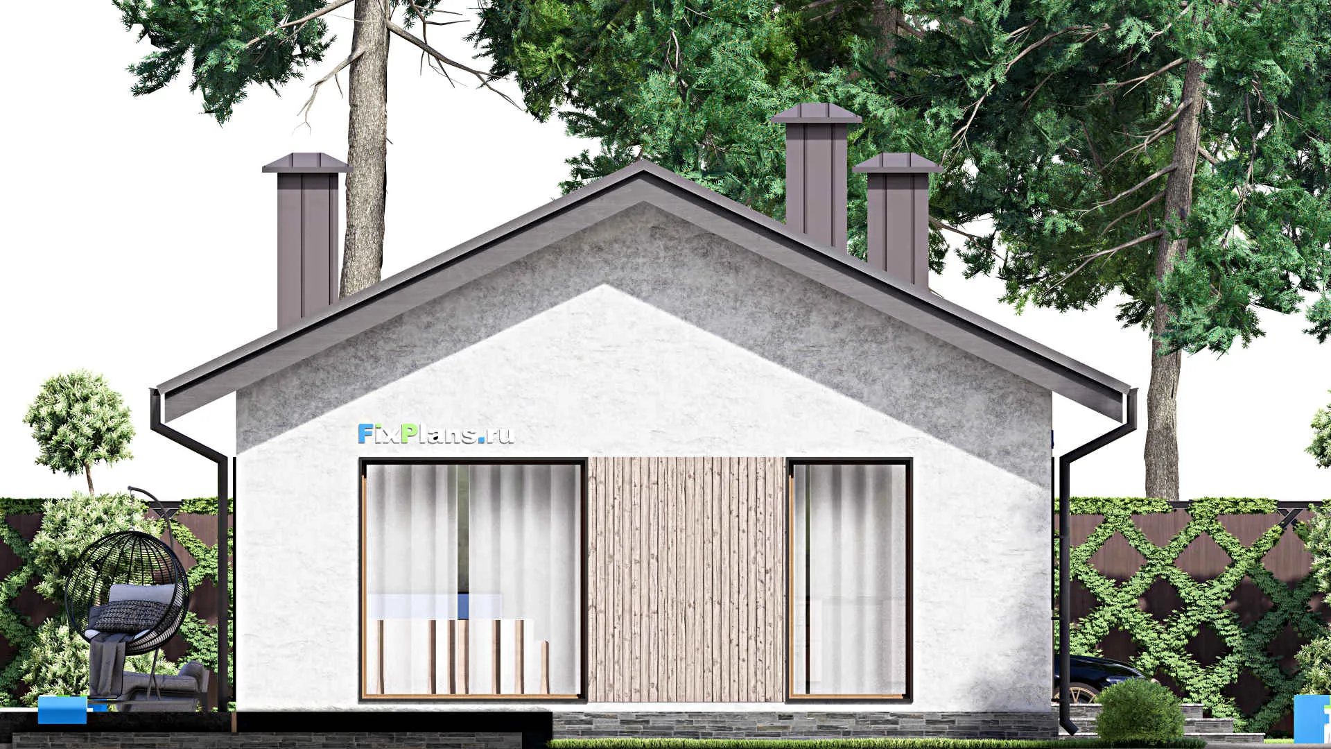 F-12599 - План одноэтажного дома 12 на 18, площадью 130 м² с террасой, баней и 3 спальнями